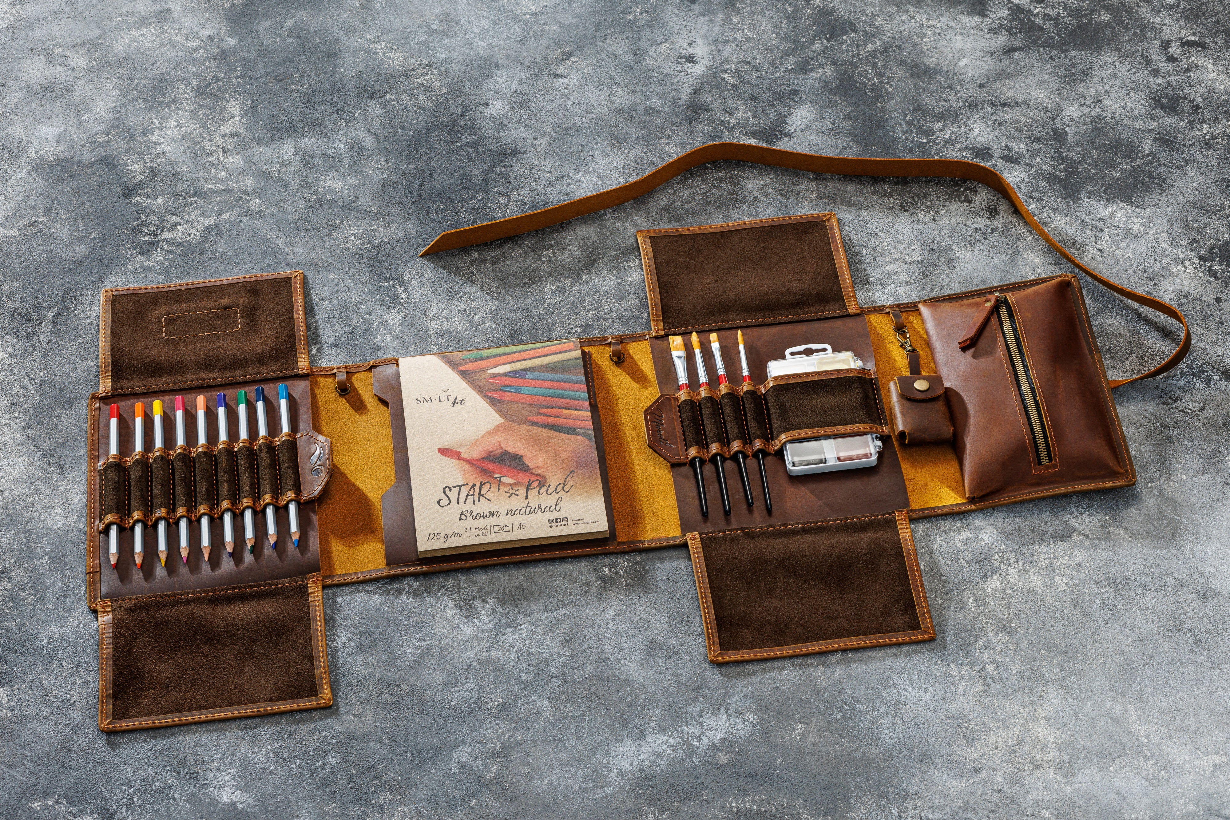 Travel Art Supplies Organizer | Leather Sketch Roll – Mureli Workshop