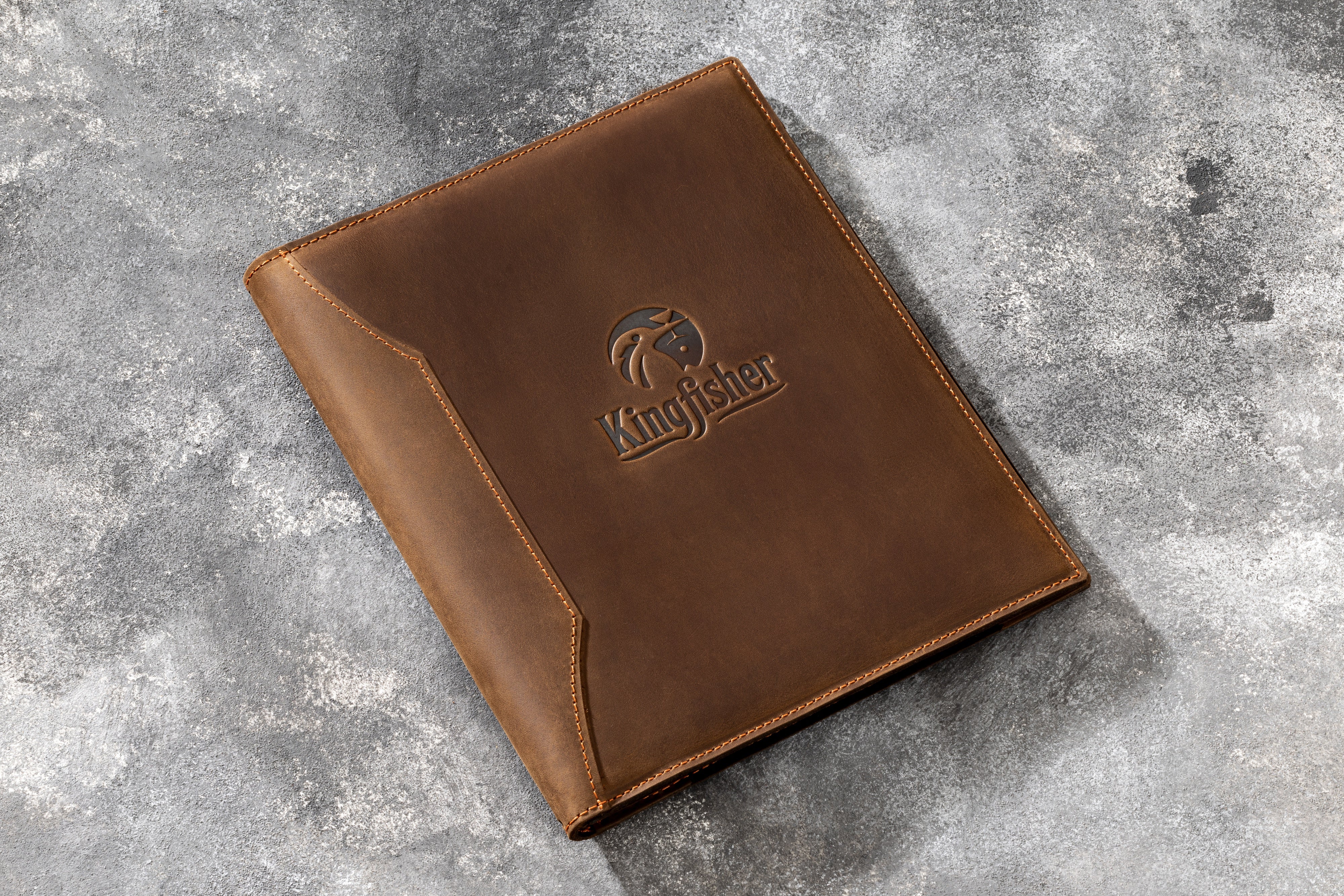 Brown Handmade Leather Menu Covers with 4 Corner Page Holders, Premium Quality, Available in 8.5 x 5.5, A5, 8.5 x 11, A4, 8.5 x 14