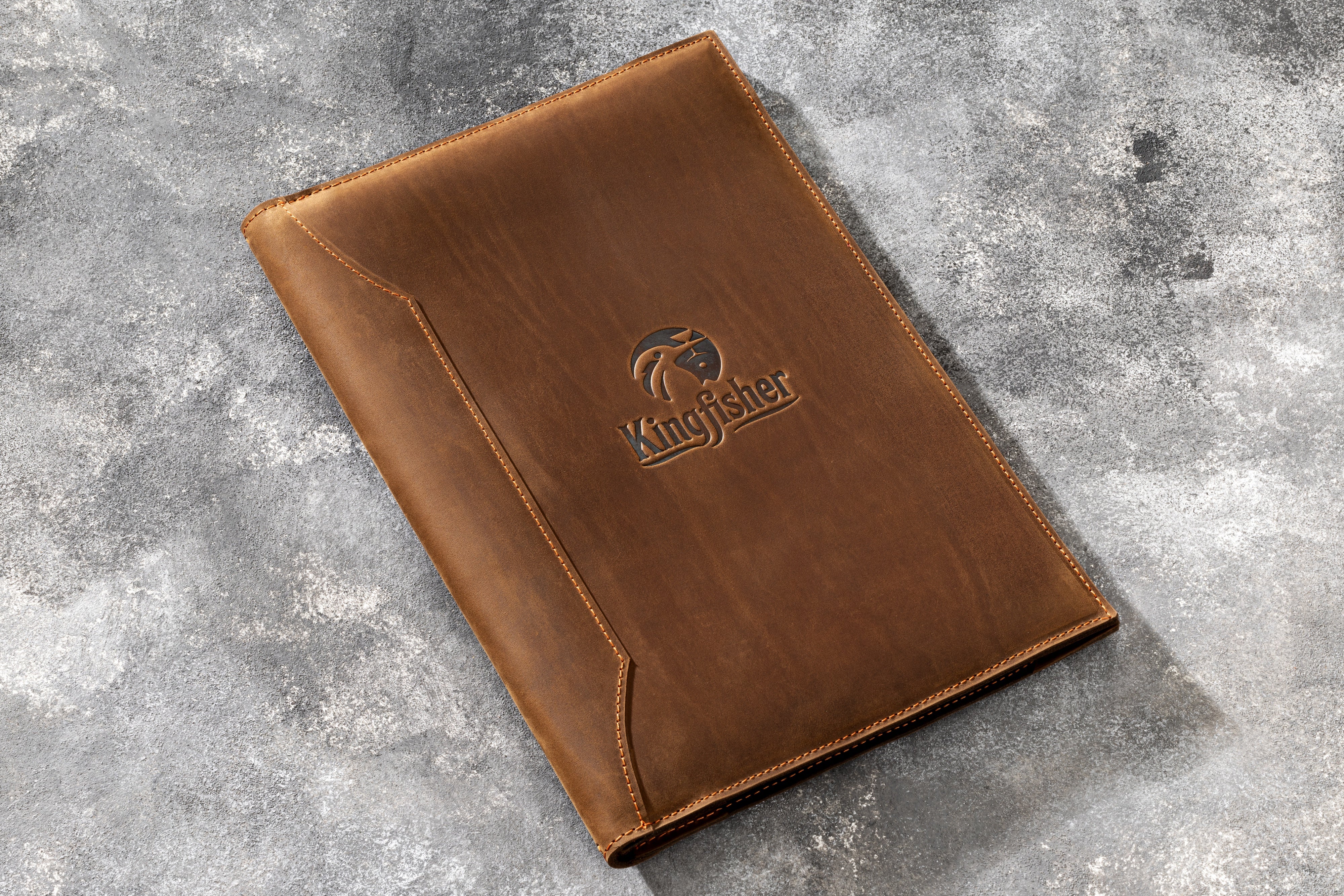 Brown Handmade Leather Menu Covers with 4 Corner Page Holders, Premium Quality, Available in 8.5 x 5.5, A5, 8.5 x 11, A4, 8.5 x 14