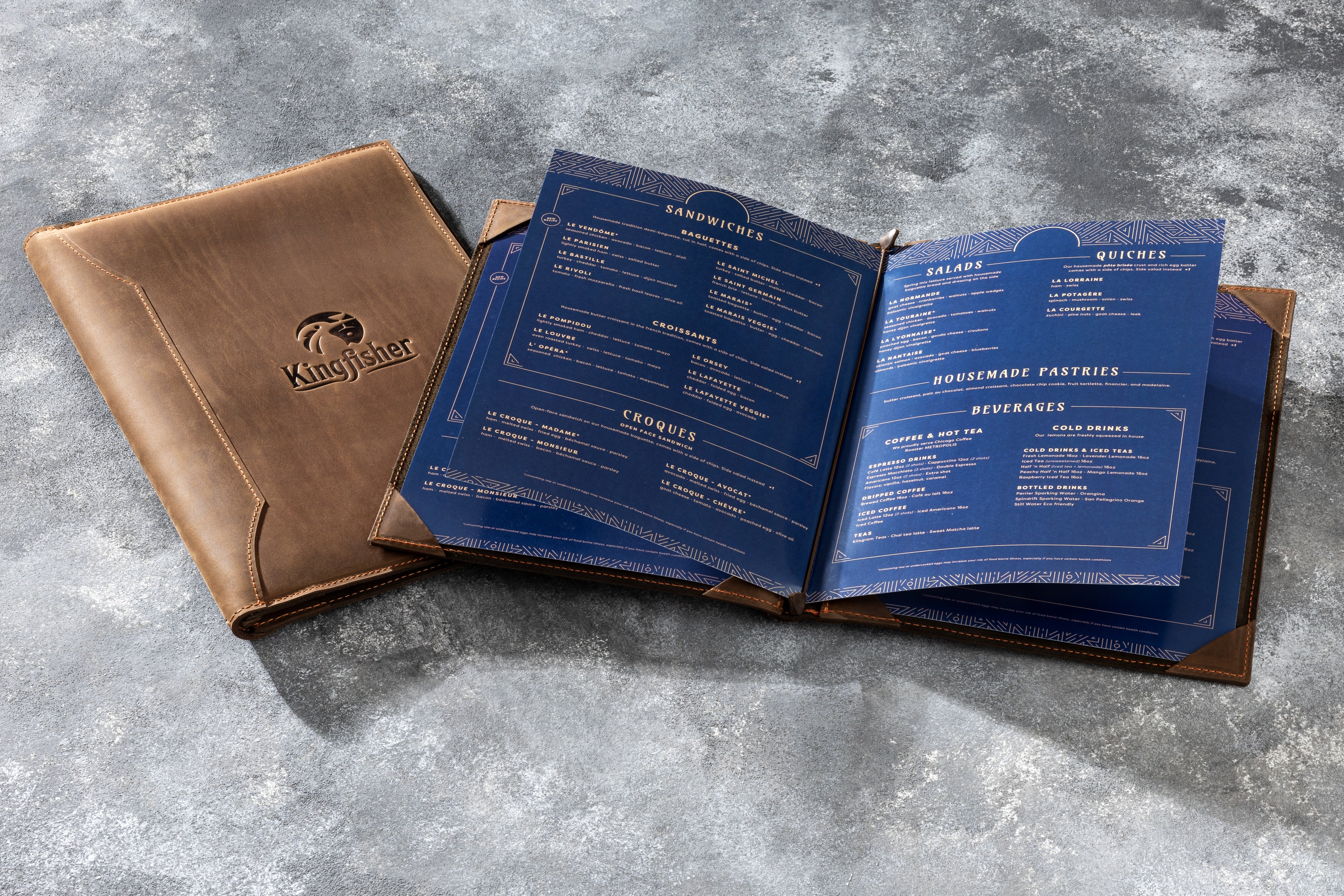 Brown Handmade Leather Menu Covers with 4 Corner Page Holders, Premium Quality, Available in 8.5 x 5.5, A5, 8.5 x 11, A4, 8.5 x 14