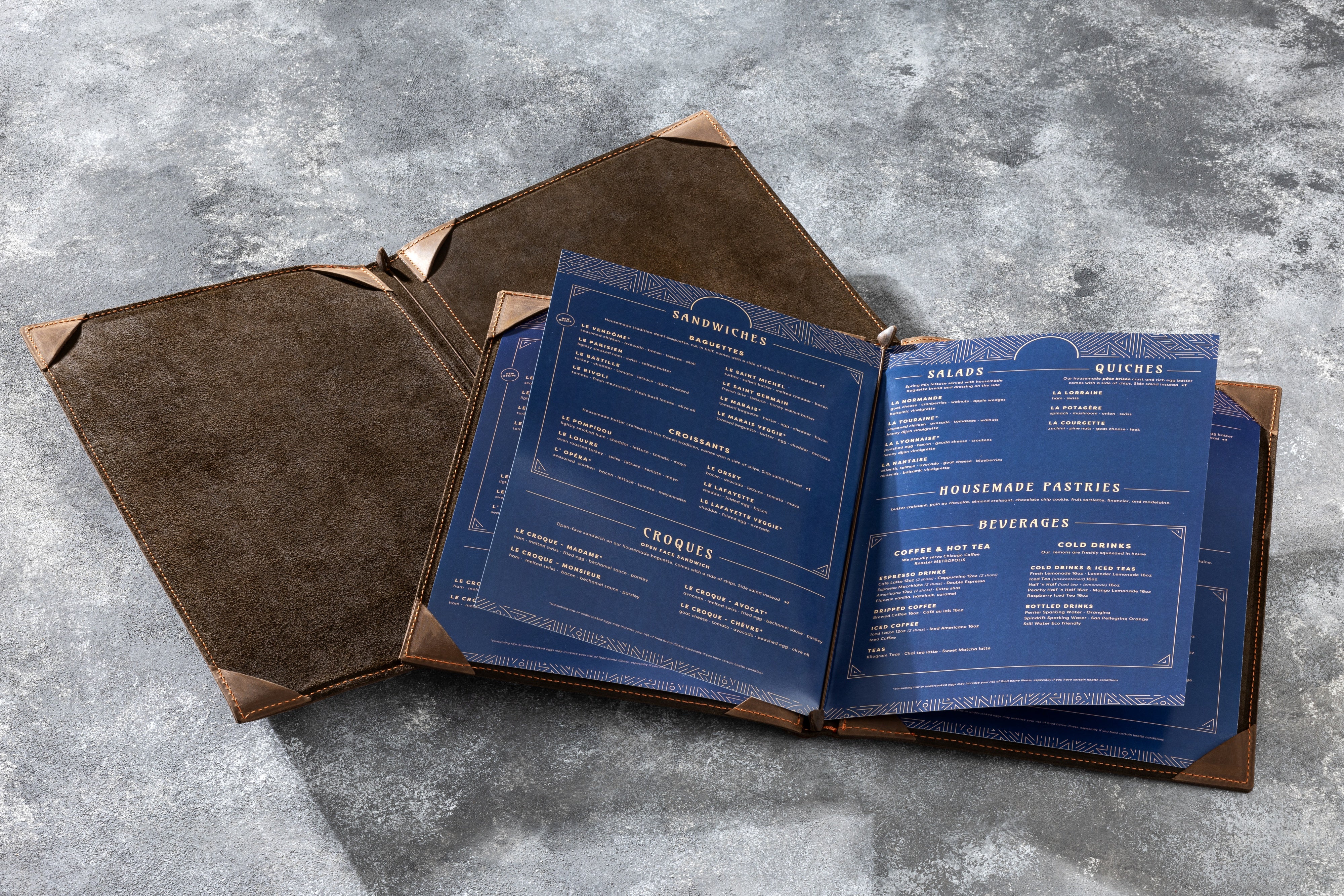 Brown Handmade Leather Menu Covers with 4 Corner Page Holders, Premium Quality, Available in 8.5 x 5.5, A5, 8.5 x 11, A4, 8.5 x 14