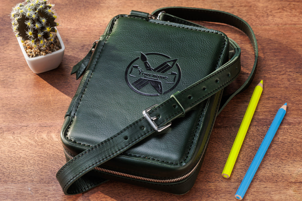 Premium Leather Artist Organizer Bag with Strap – Handmade Sketchbook Case | Personalized Gift for Creatives