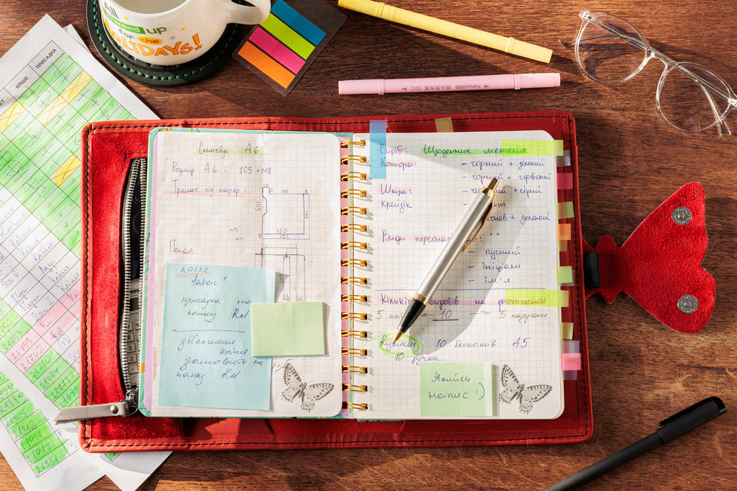 Mureli red leather drawing journal with colored pencils set, creative gift idea