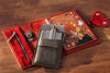Mureli red leather organizer interior with pen holder and zip pocket for accessories