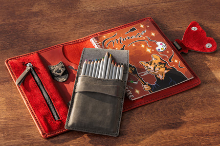 Mureli red leather organizer interior with pen holder and zip pocket for accessories
