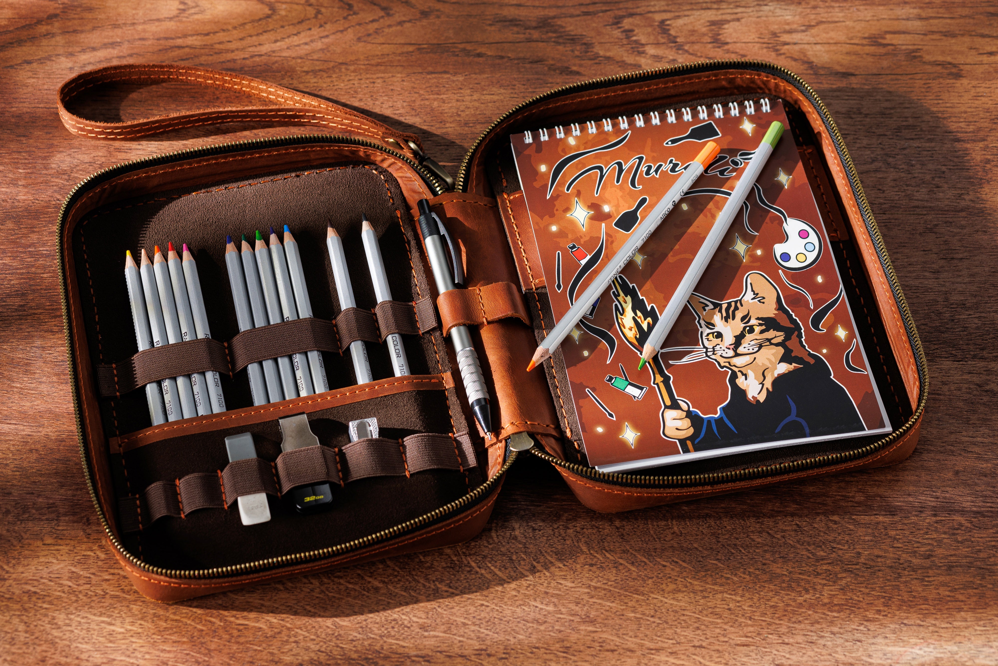 Vintage Cognac Leather Art Case | Elegant Organizer for Artists & Travelers | Gift for Him or Her