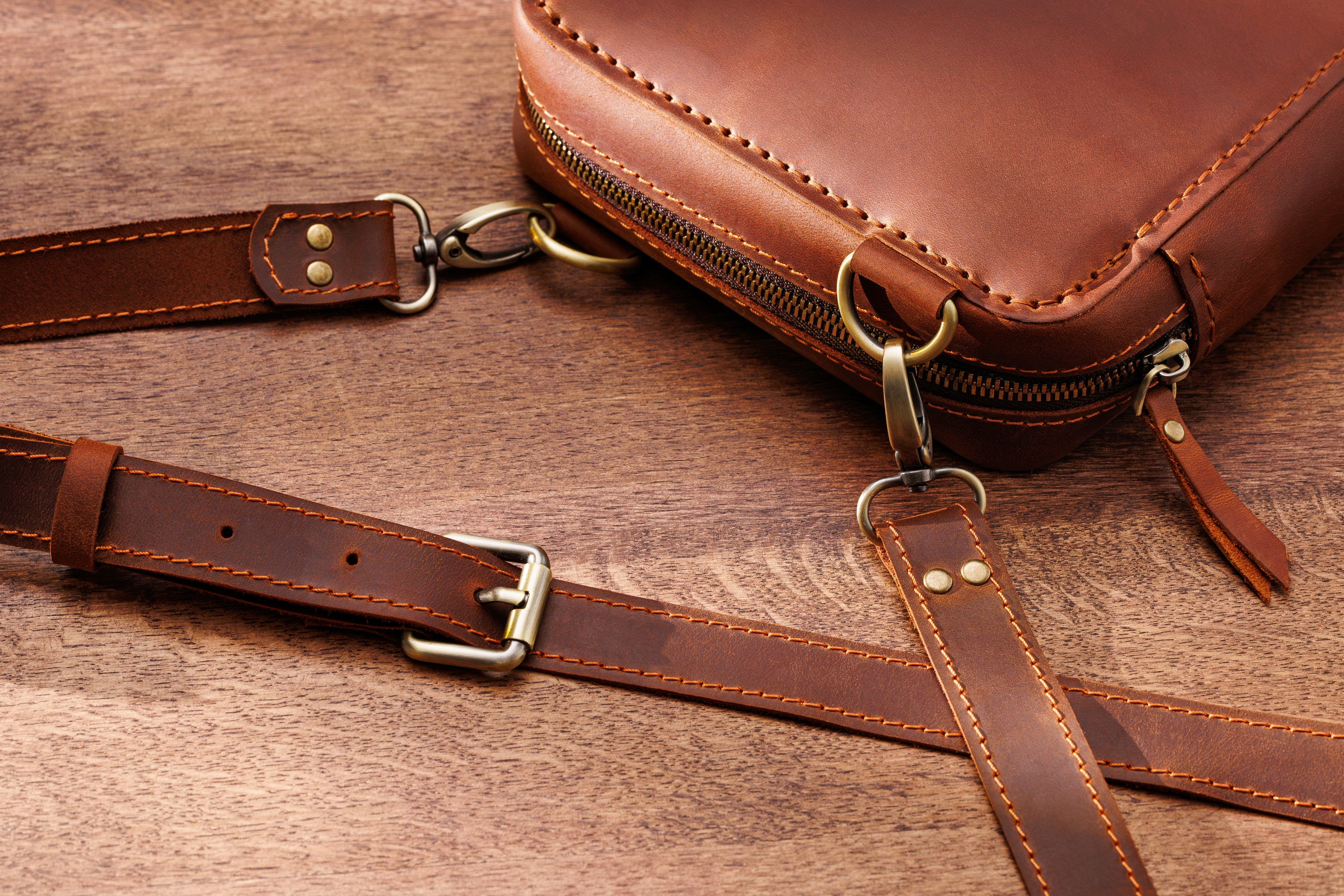 Classic Cognac Leather Organizer | Elegant Art Bag for Daily Creativity | Gift for Artistic Minds