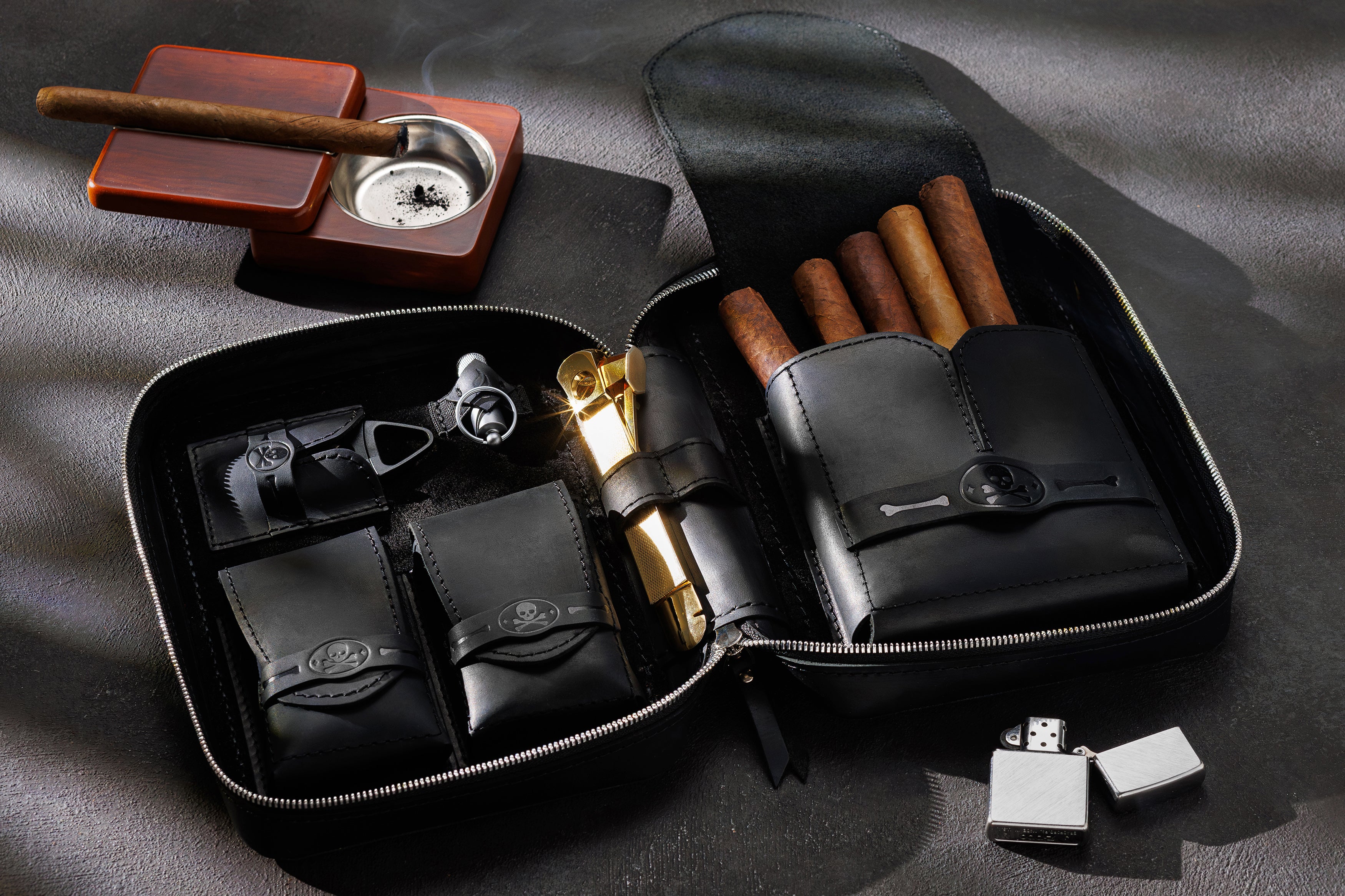 Black Leather travel cigar case | "Secret Brotherhood Collection" 2025 by "Mureli"