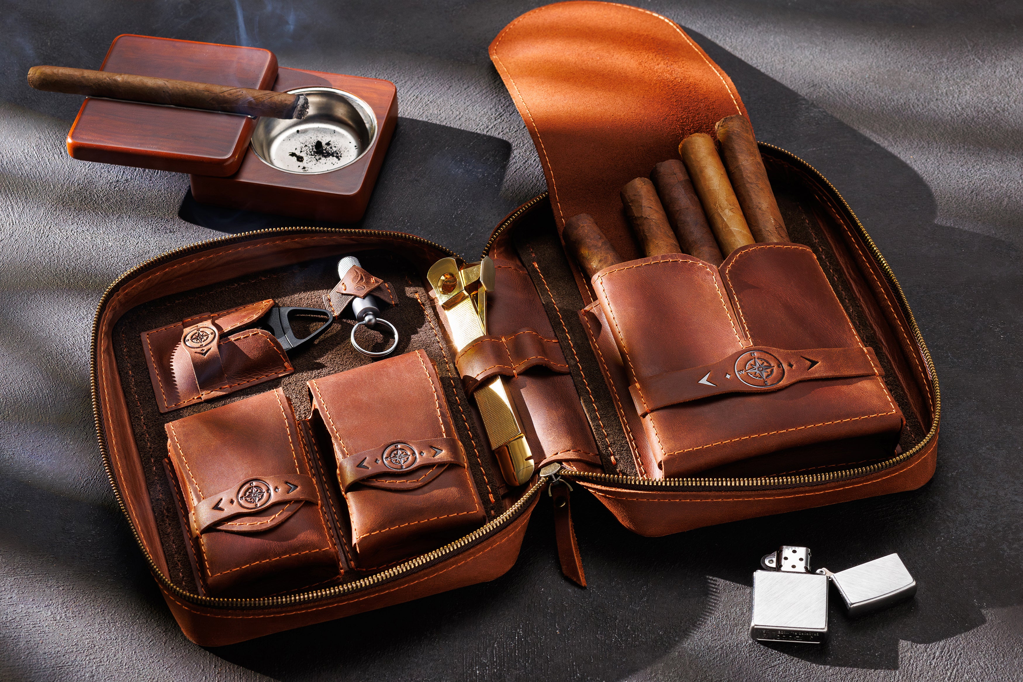 Leather travel cigar case | Copper color | "Secret Brotherhood Collection" 2025 by "Mureli"