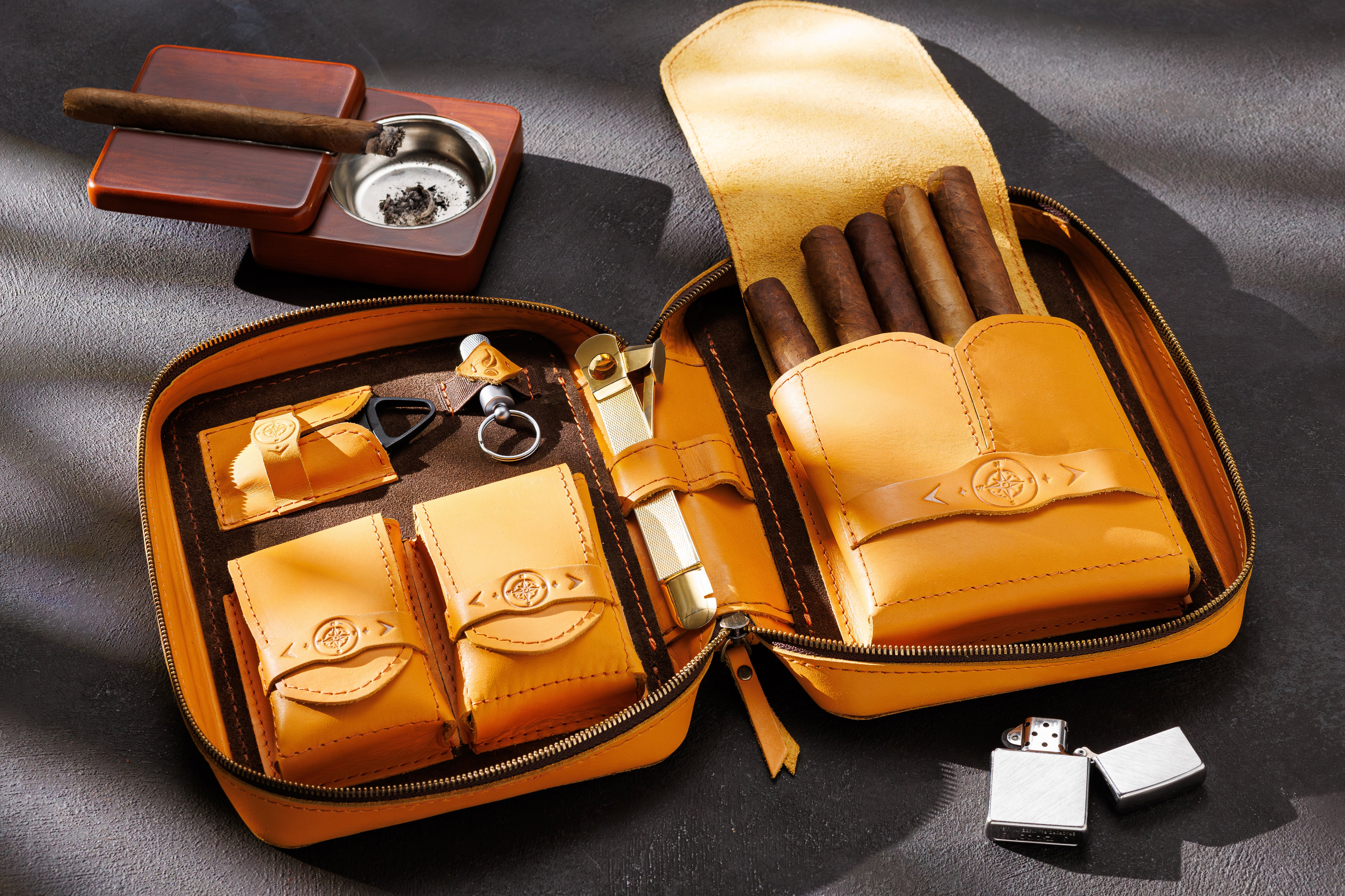 Yellow Leather travel cigar case| Limited amount Secret Brotherhood Collection