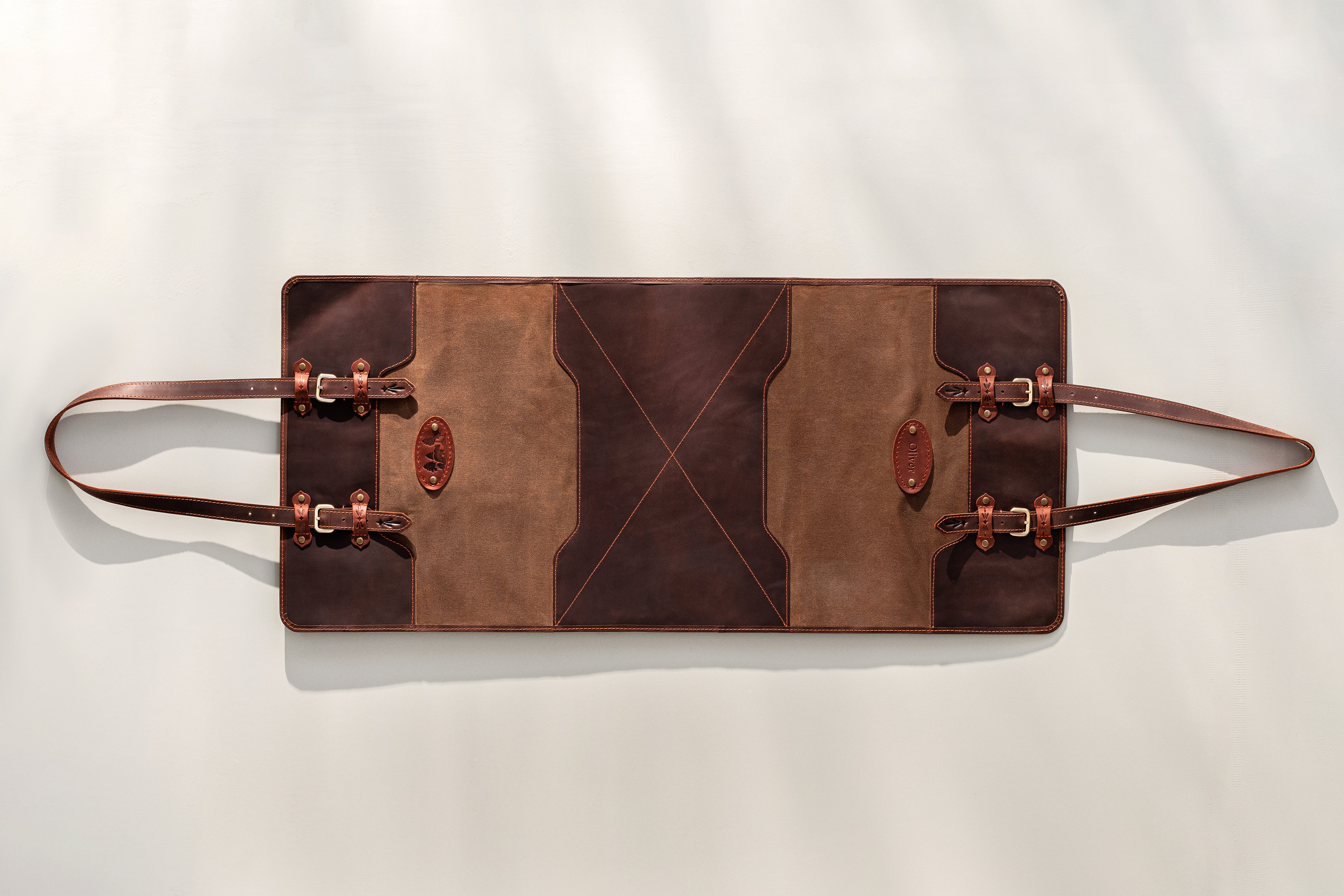 Leather Firewood Carrier Tote – Rustic Log Bag with Bear Design & Personalized Tag for Fireplace, Camping & Outdoor Use
