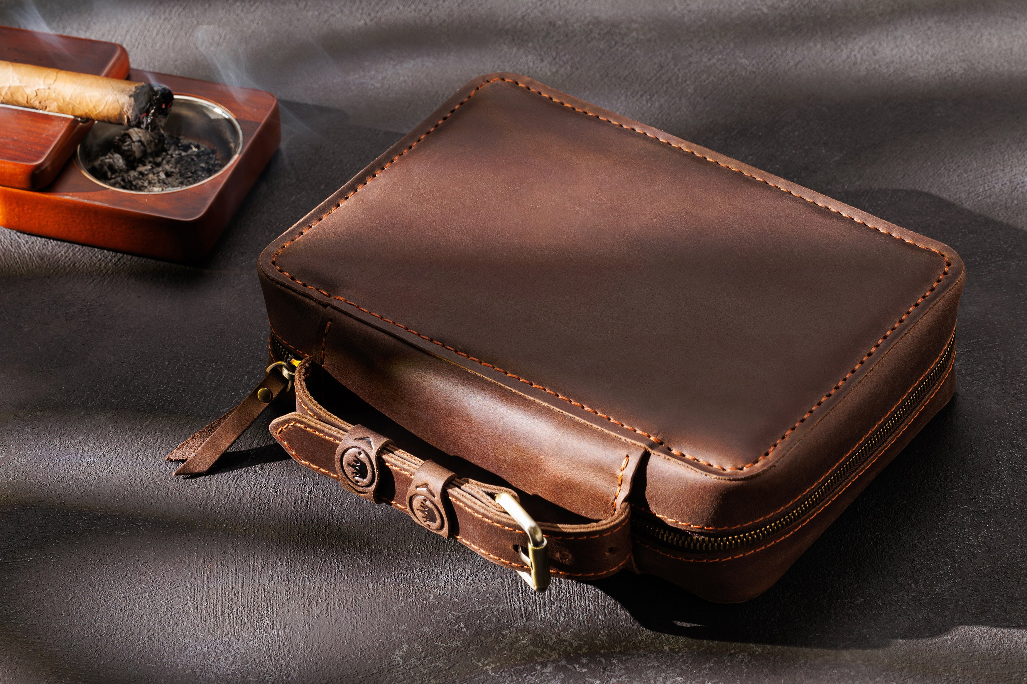 leather cigar case and ashtray "Secret Brotherhood Collection" 2025 by "Mureli"