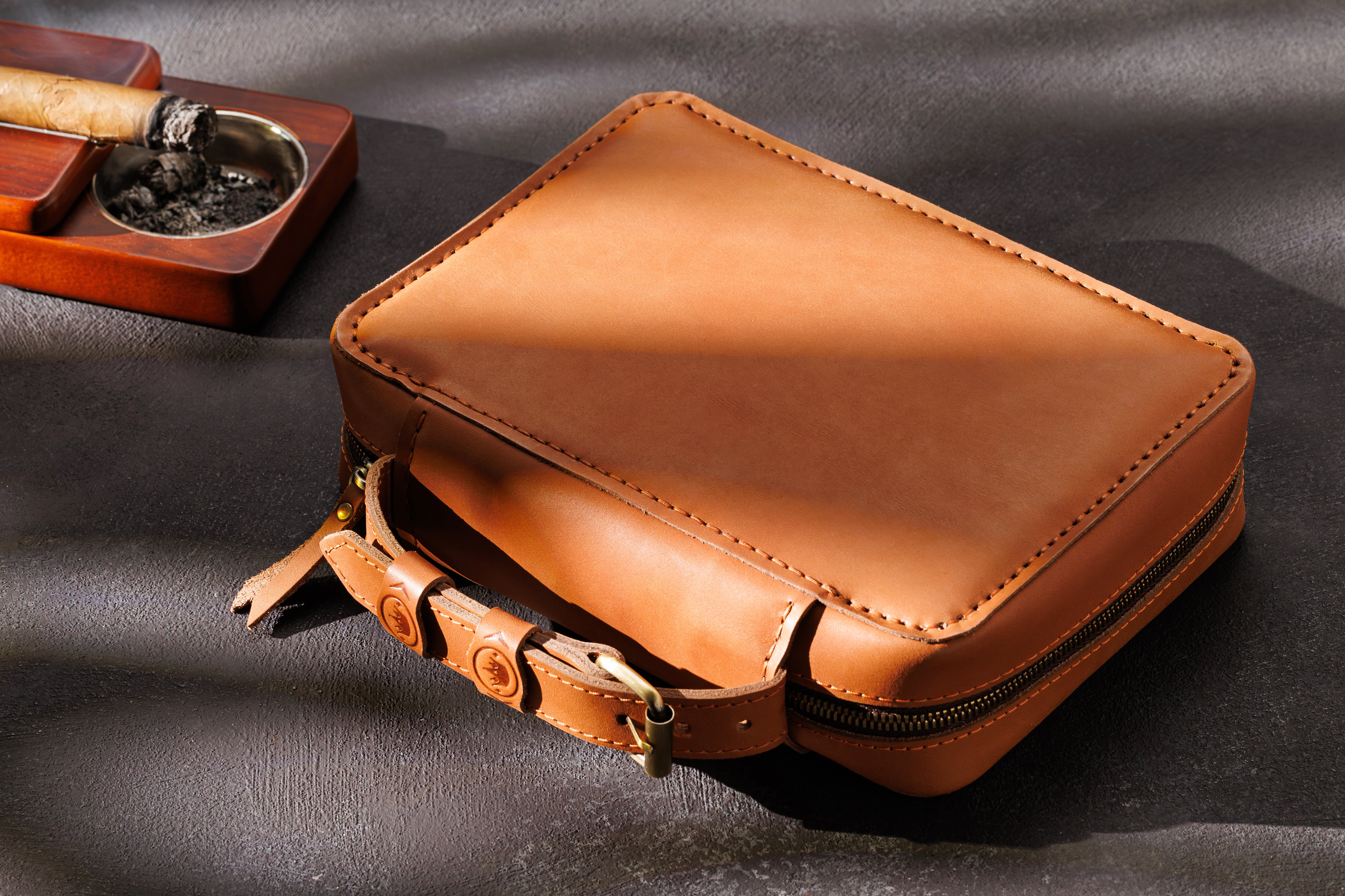 light brown cigar case with crown Model from the Secret Brotherhood Collection
