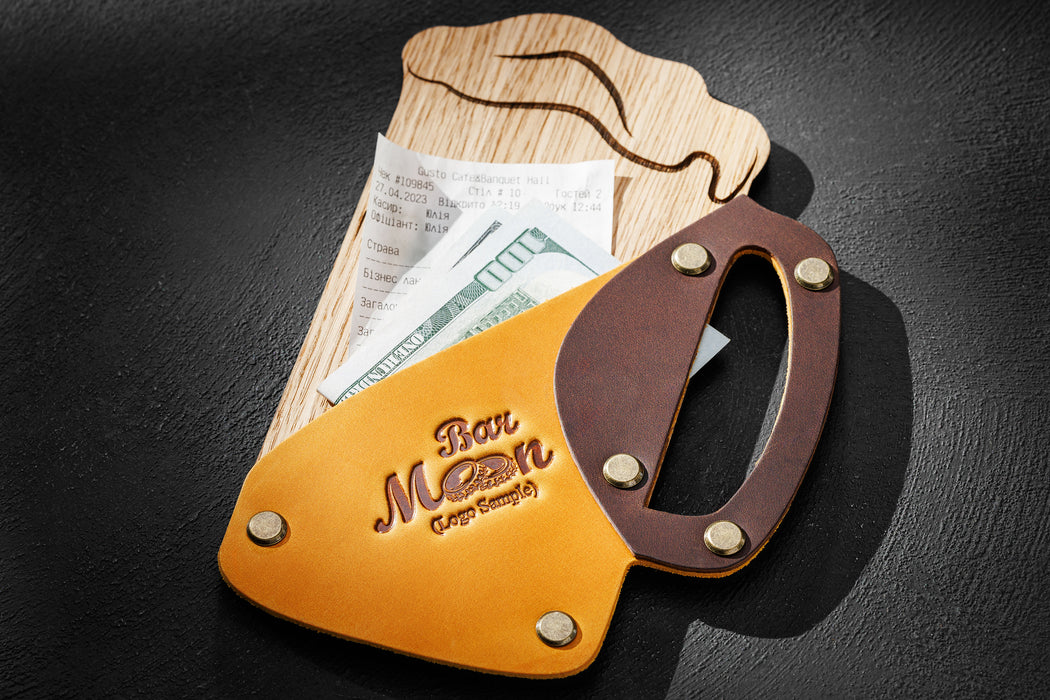 Handmade wooden check folder with leather insert