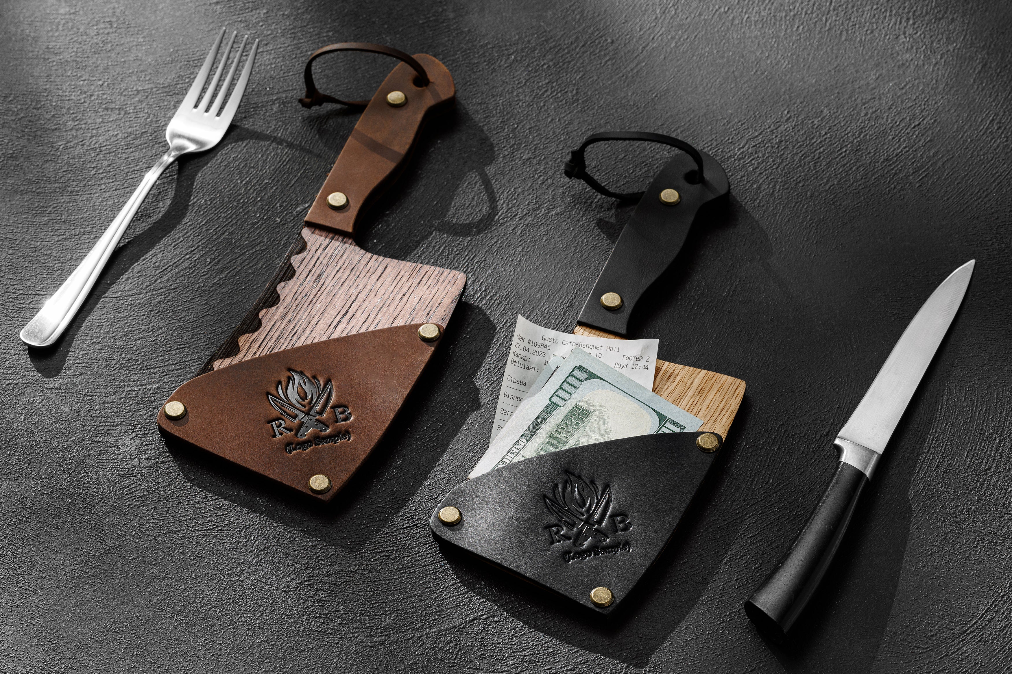 Handmade meat knife bill folder with brass rivets