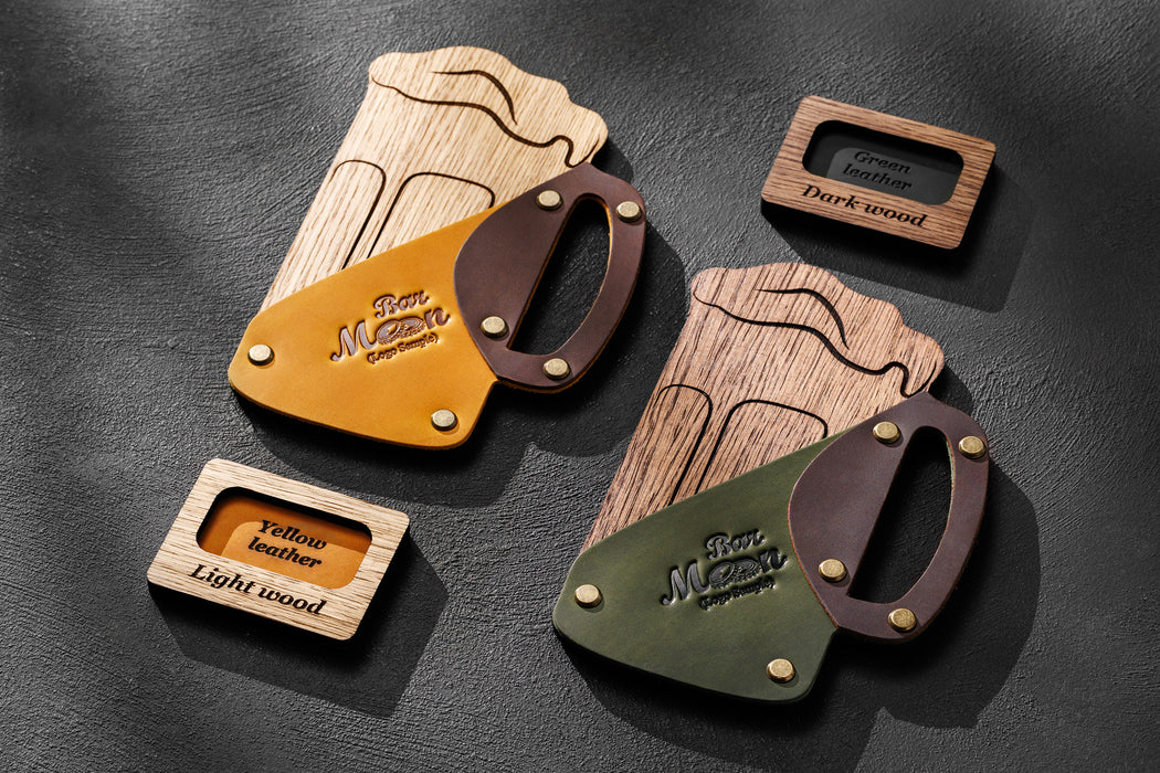 Personalized leather and wood check presenter