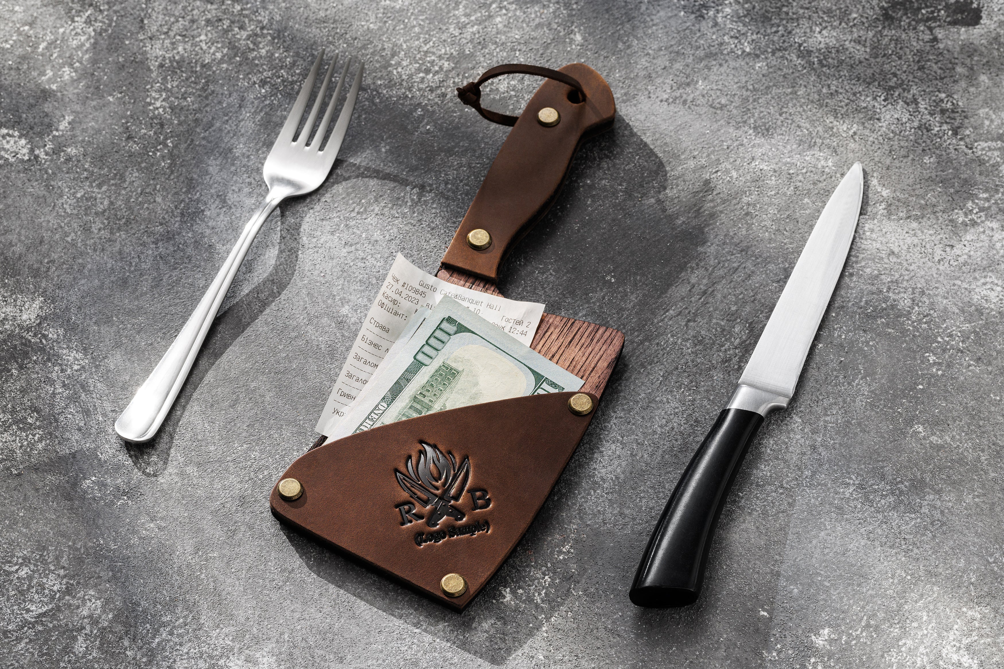 Custom branding check folder with Rage & Barbecue logo