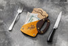 Oak wood and leather check presenter close-up