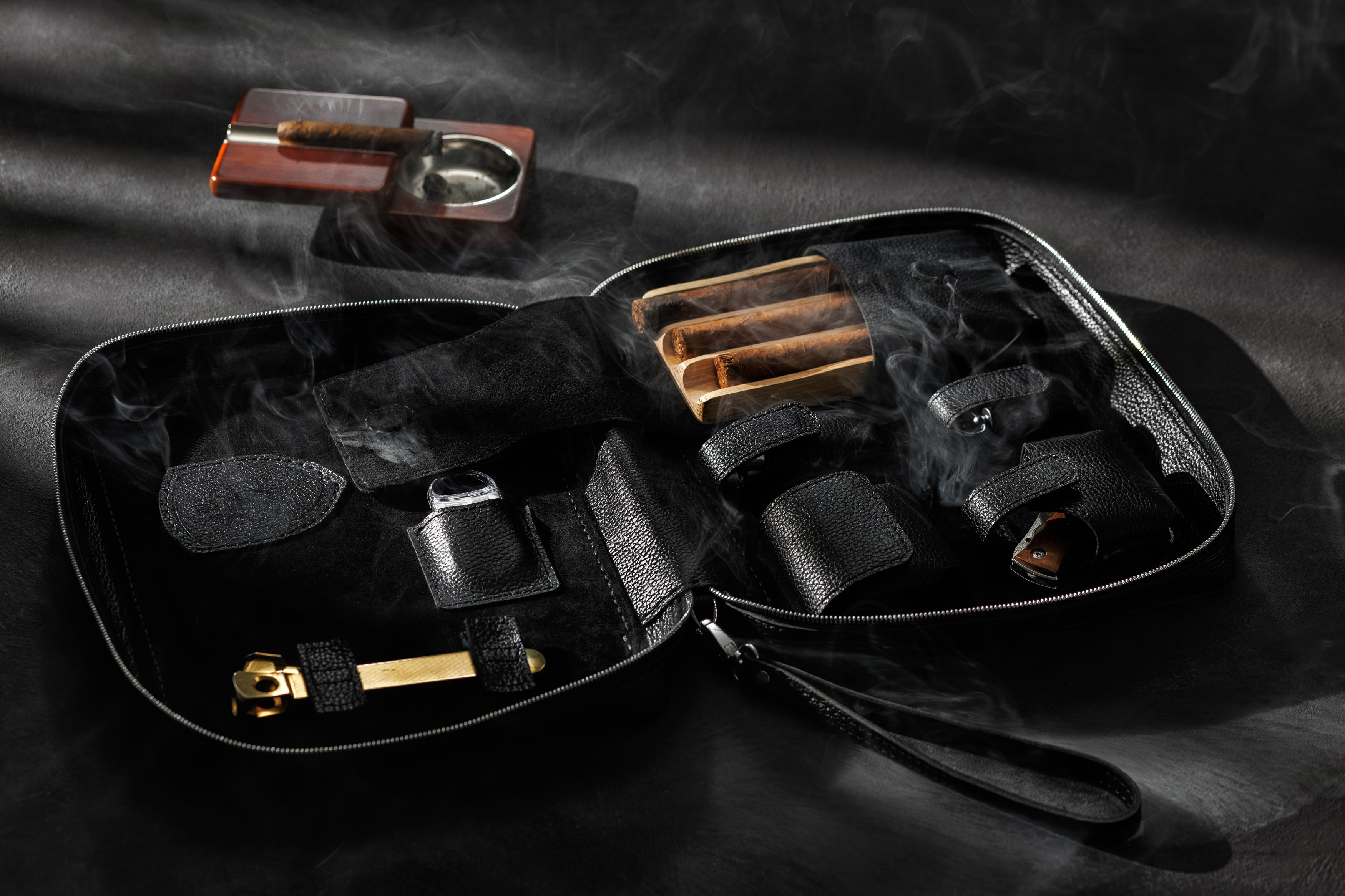 black leather cigar case