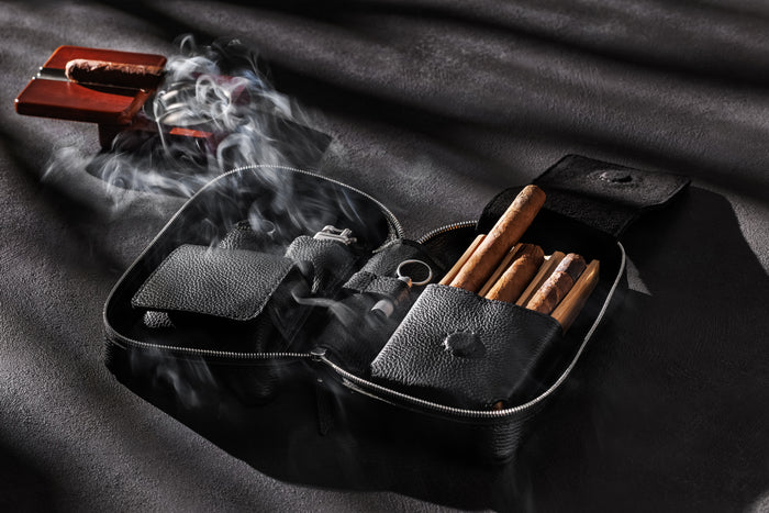 Black Series Cigar Cases - Crafted in premium black leather with solid oak inside