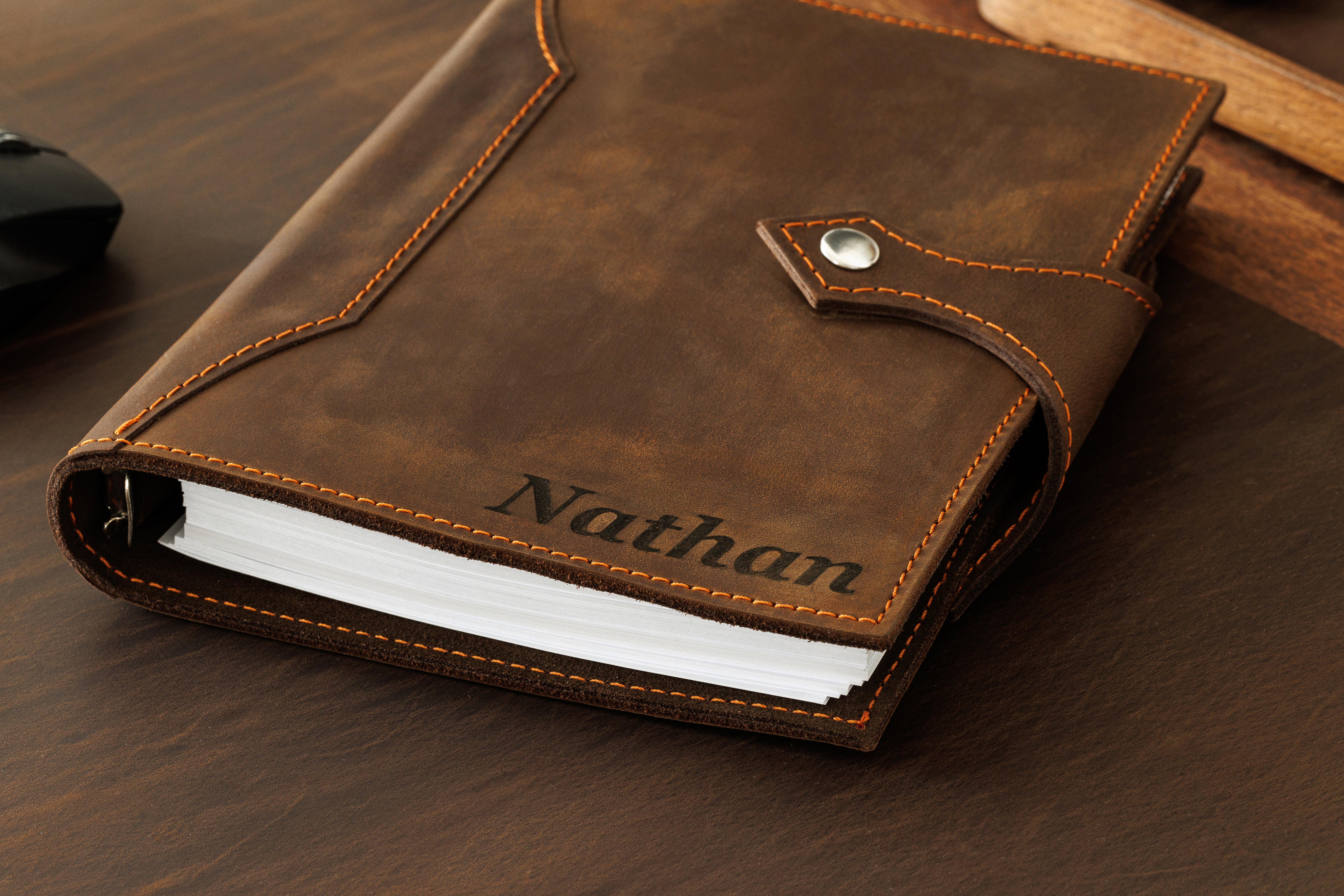 Solid brown planner styled for executives with clean workspace layout