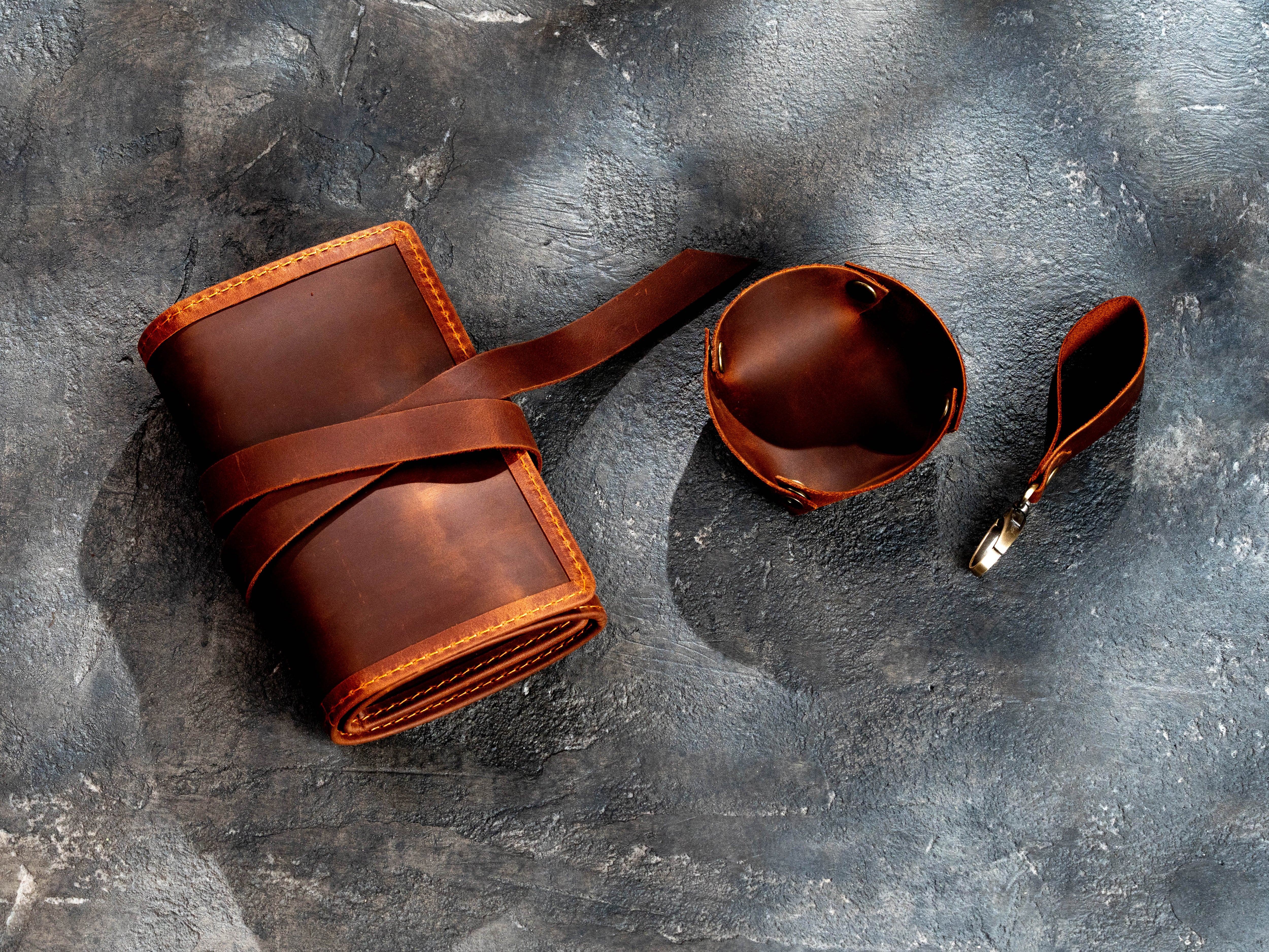 pipe tobacco roll Whitluck's with Waxed Canvas Pipe Roll, Handmade Wood Smoking Pipe with Ultimate Beginner Guide E-Book, Travel Tobacco Pouch Two Colors  Two Moods Light Brown (Cognac)  warm and soft Leather Pipe Roll  Minimalist