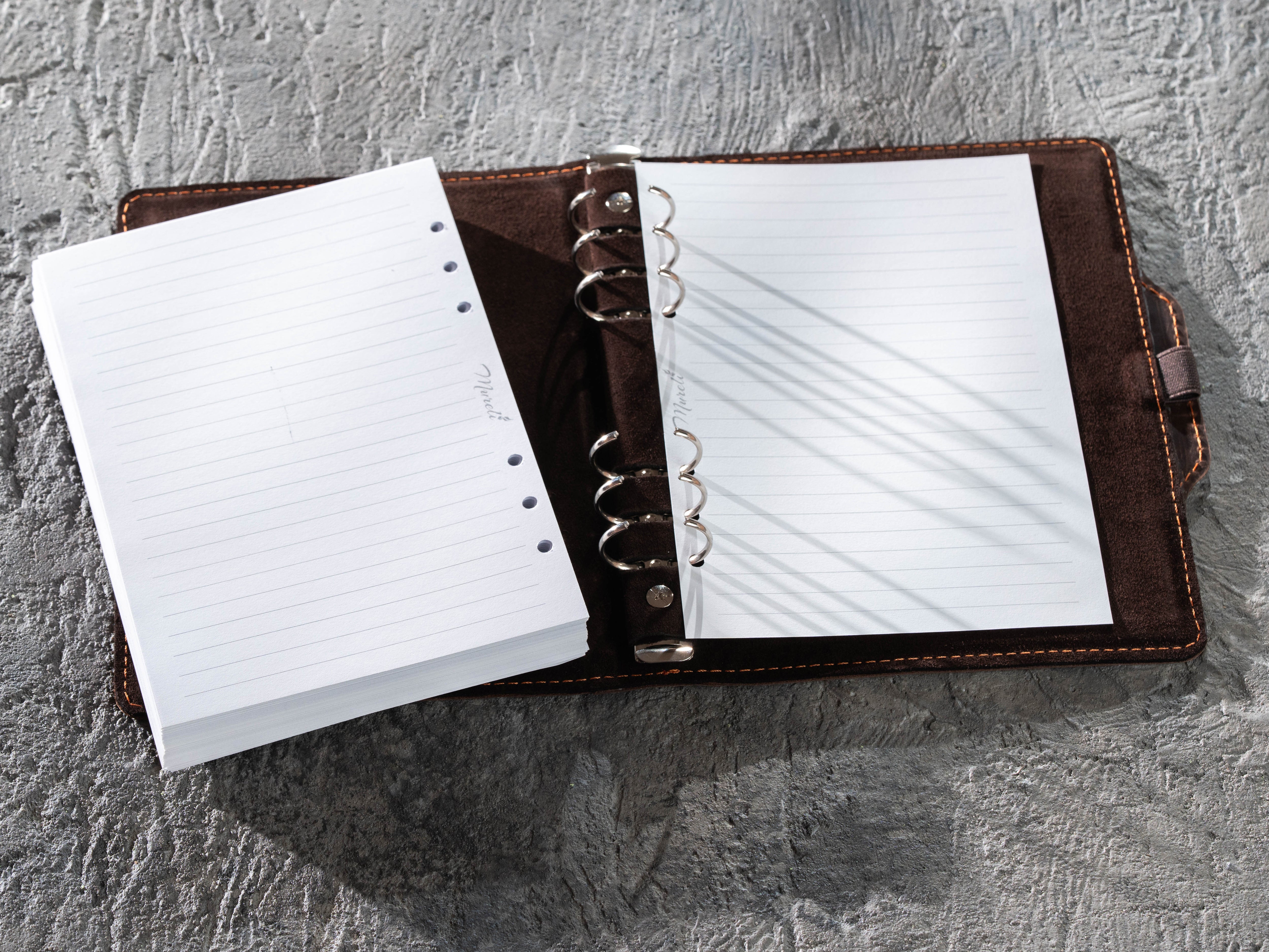 Personalized Dark Brown Leather 6-Ring Binder Notebook with Pen Loop – A5 and 8.5 × 5.5 Paper