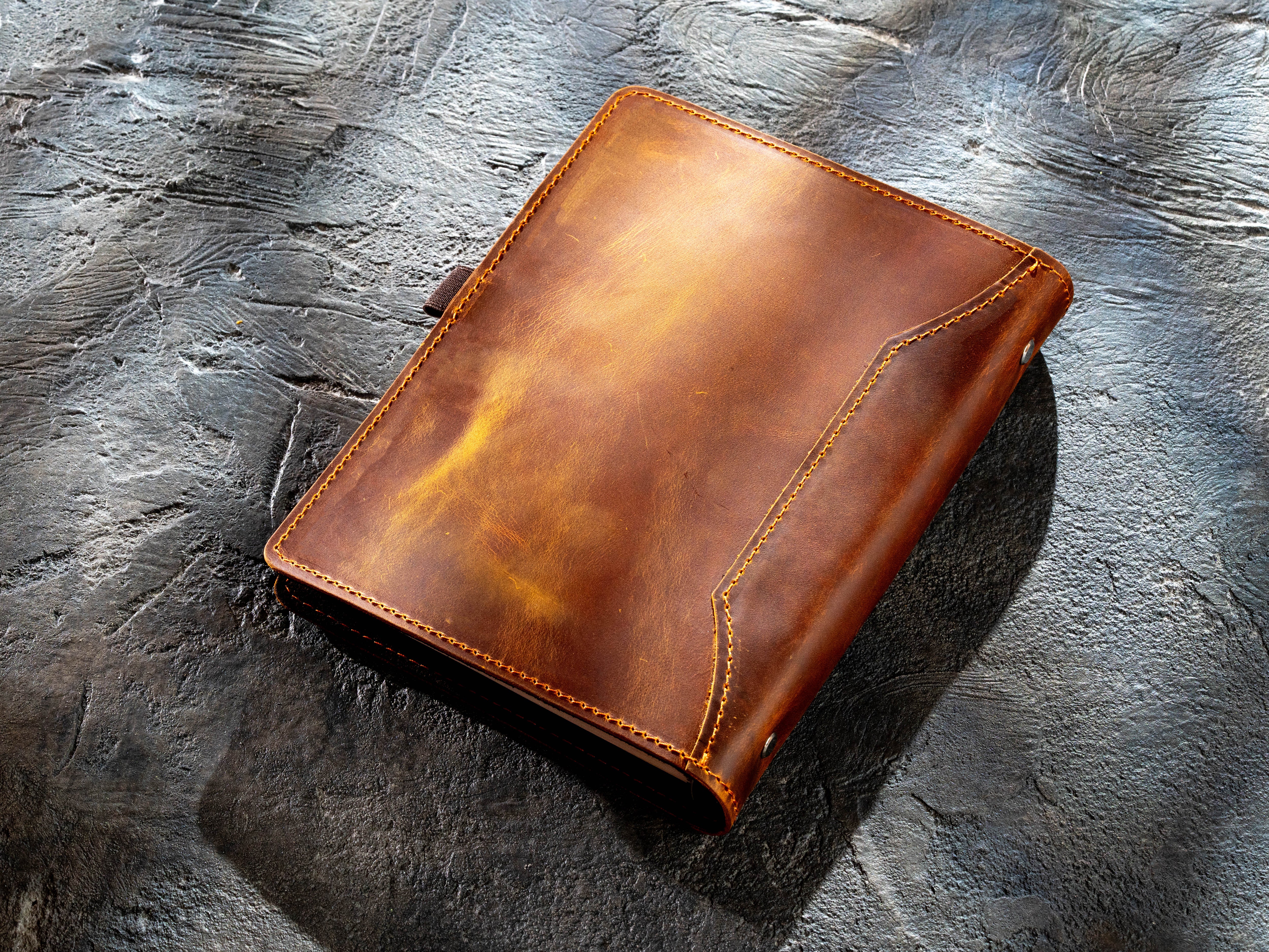 Chestnut Leather A5 Recipe Binder with Embossed Recipes Design No. 4 | Mureli