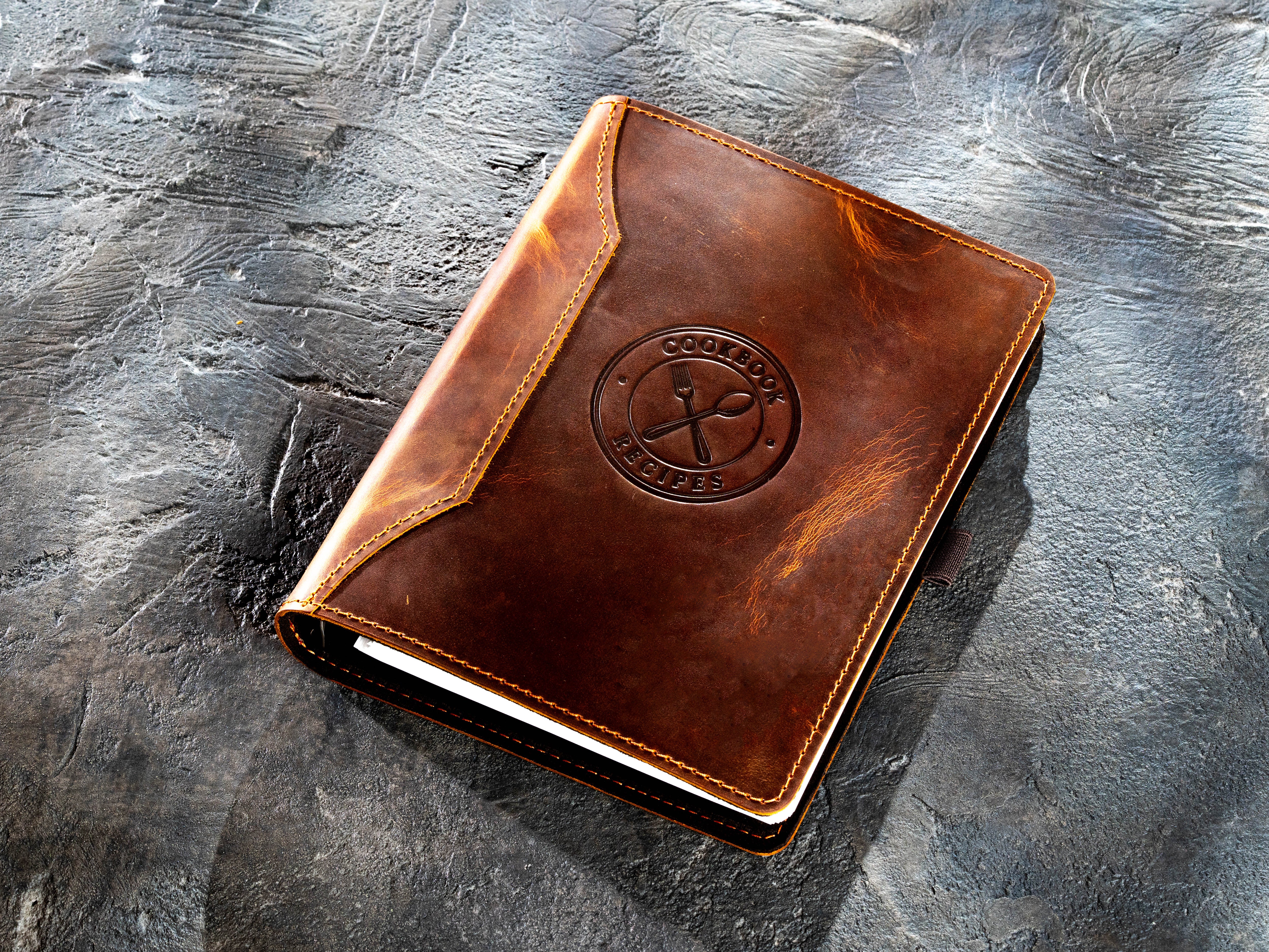 Chestnut leather A5 recipe binder with vintage waxed Crazy Horse finish
