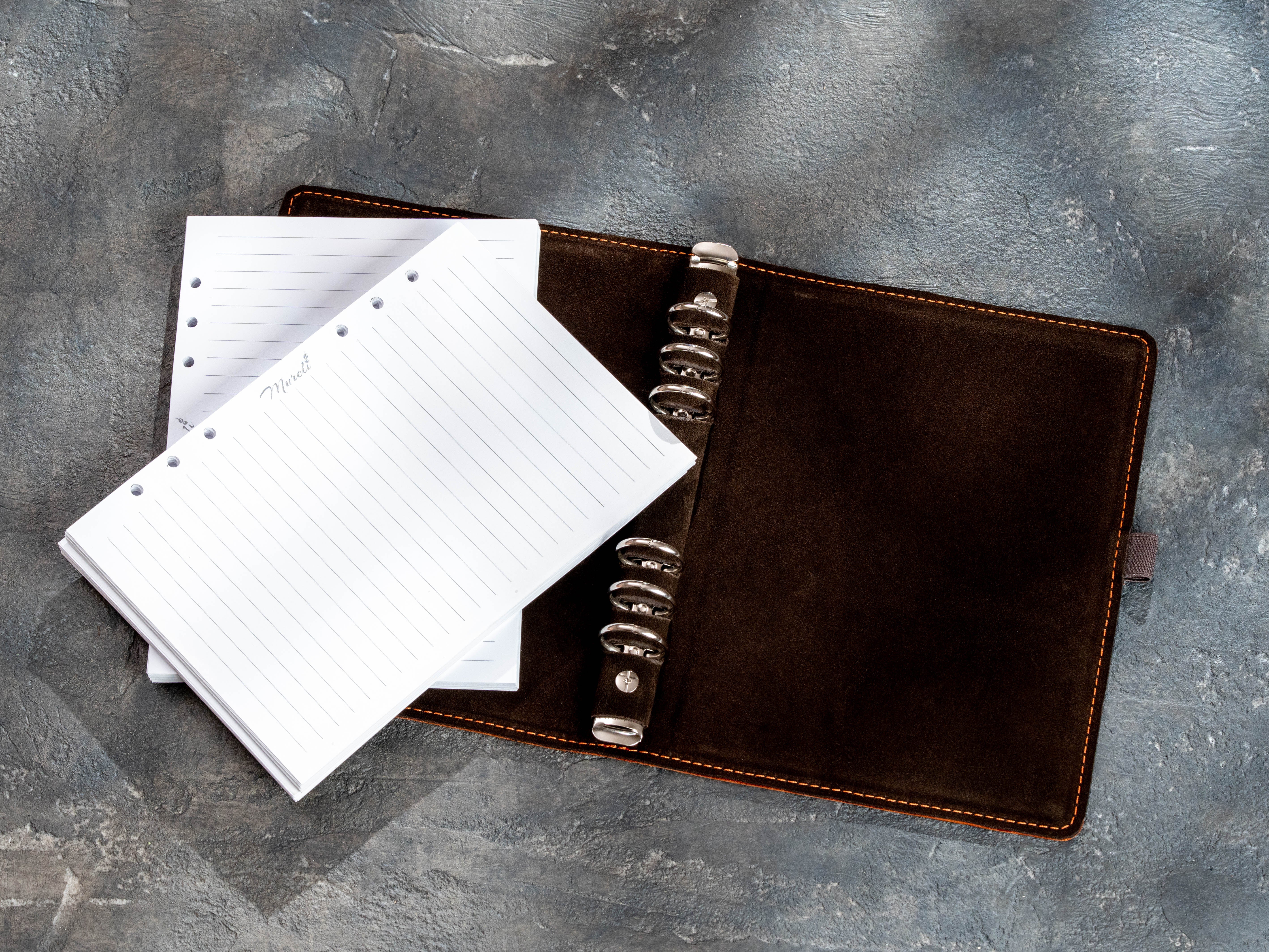 Dark Brown Leather A5 Recipe Binder with Family Recipe Book Design 1 | Mureli