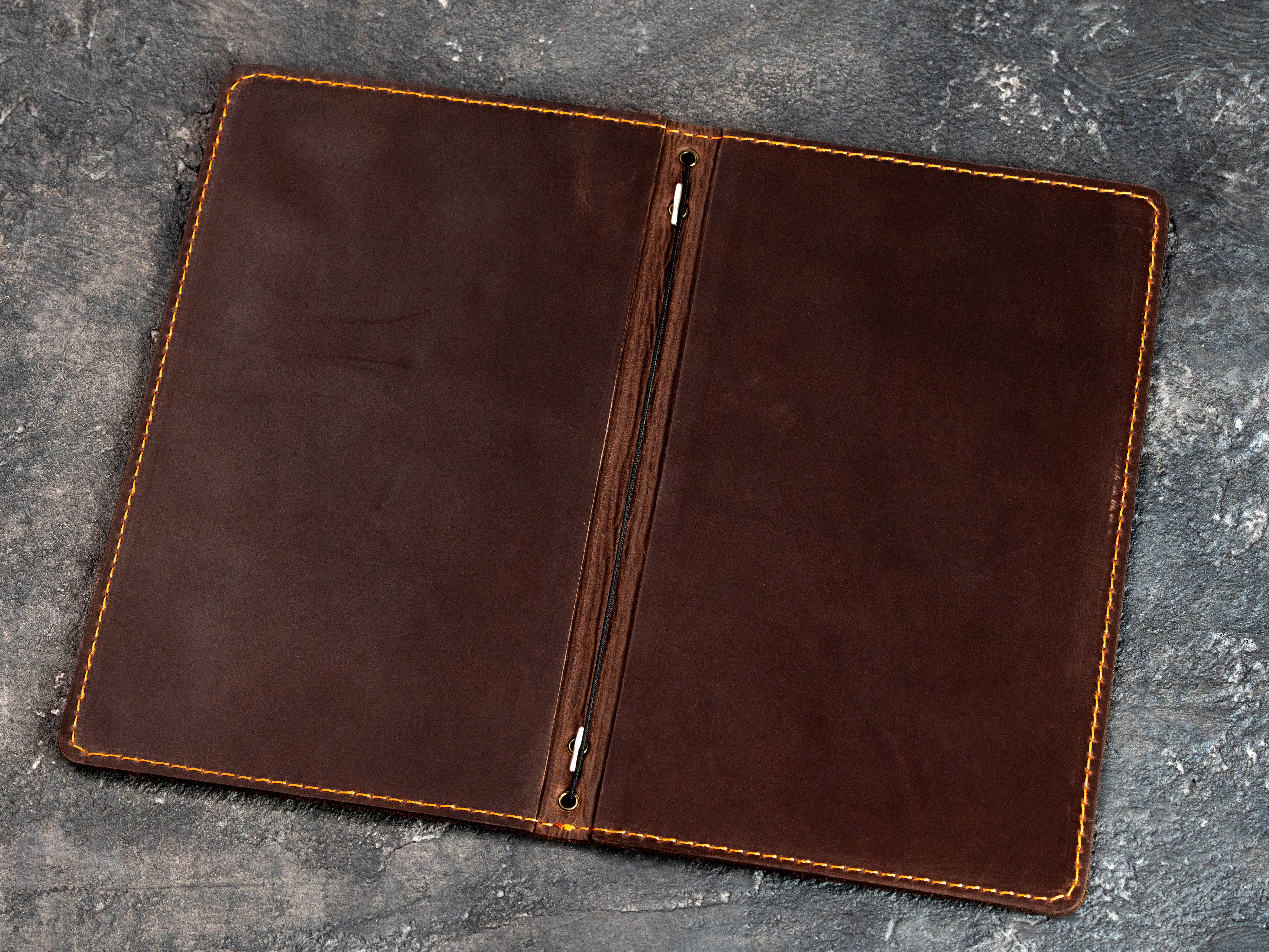 Chocolate Brown Leather Food Menu Cover with Elastic Cord | Mureli