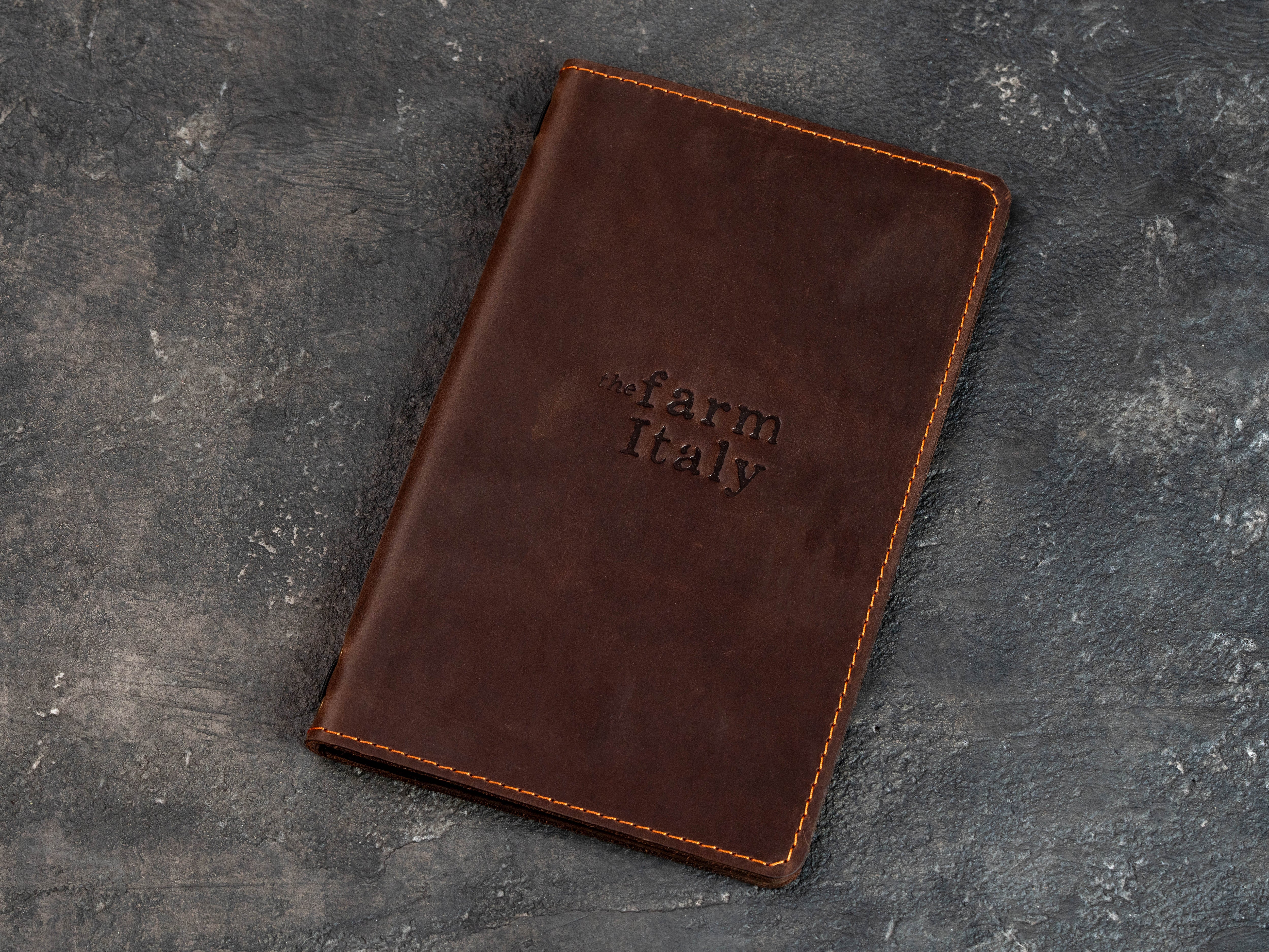 Chocolate Brown Leather Food Menu Cover with Elastic Cord | Mureli