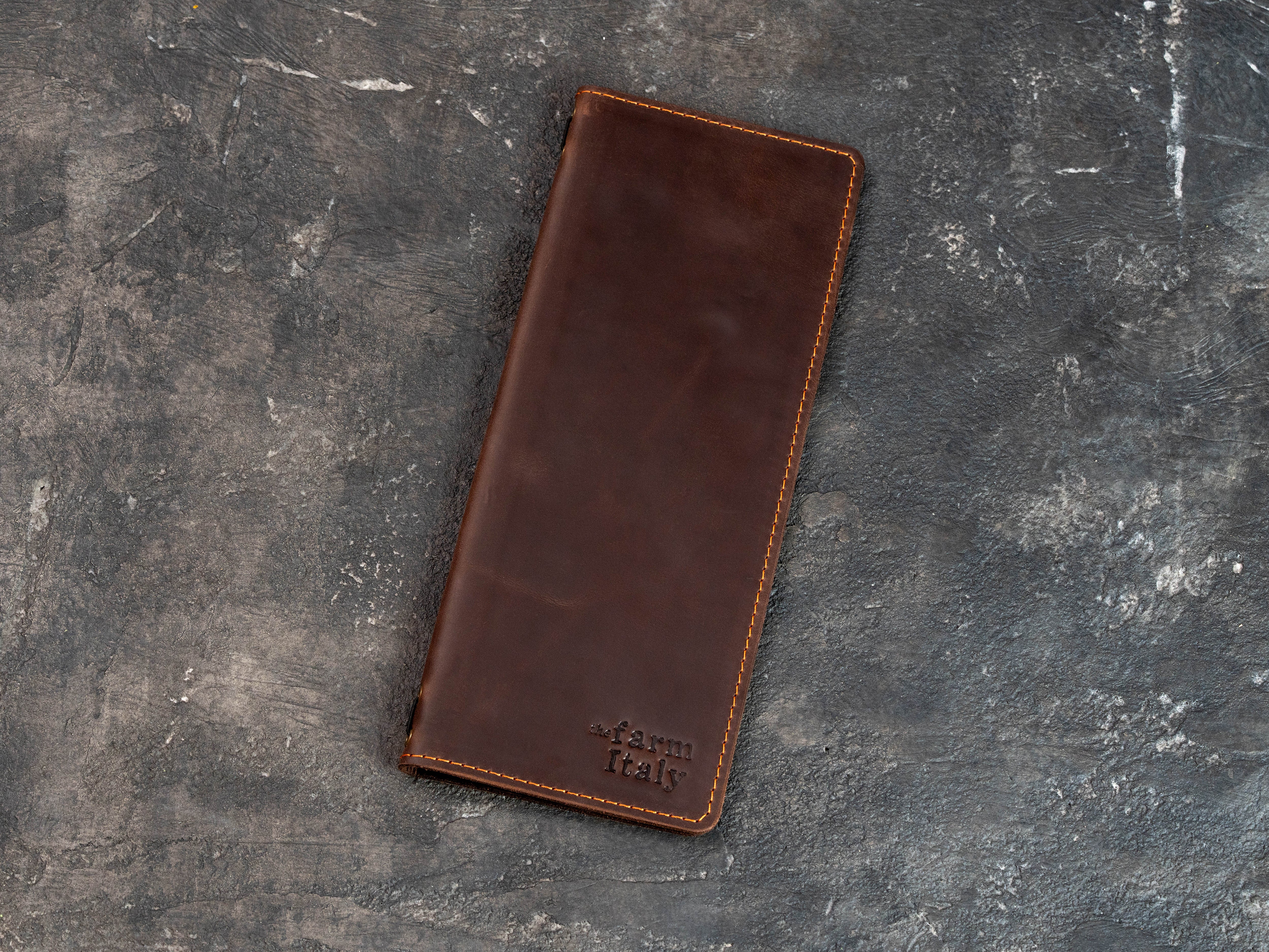 Chocolate Brown Leather Wine & Cocktail Menu Cover with Elastic Cord | Mureli