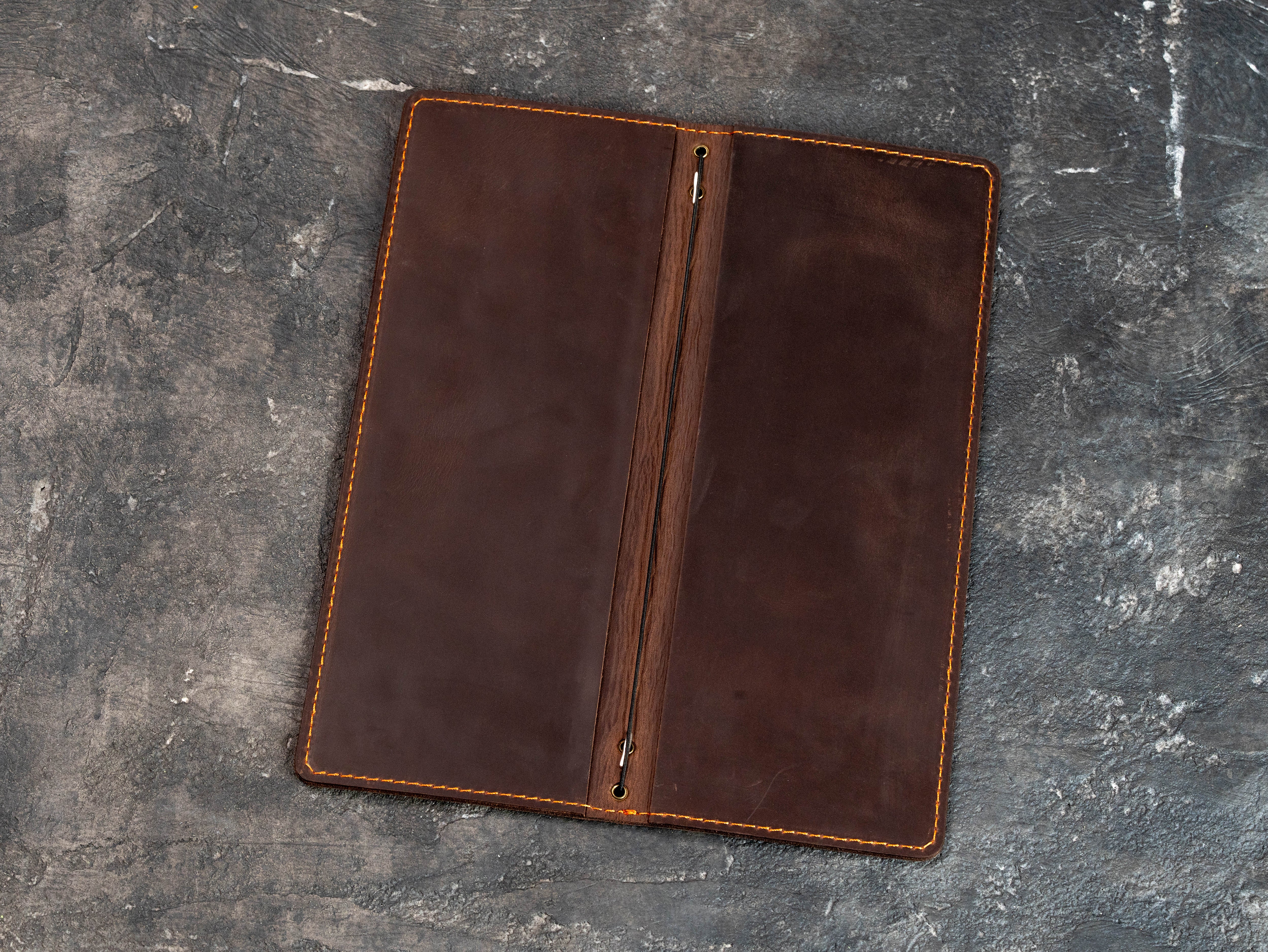 Chocolate Brown Leather Wine & Cocktail Menu Cover with Elastic Cord | Mureli