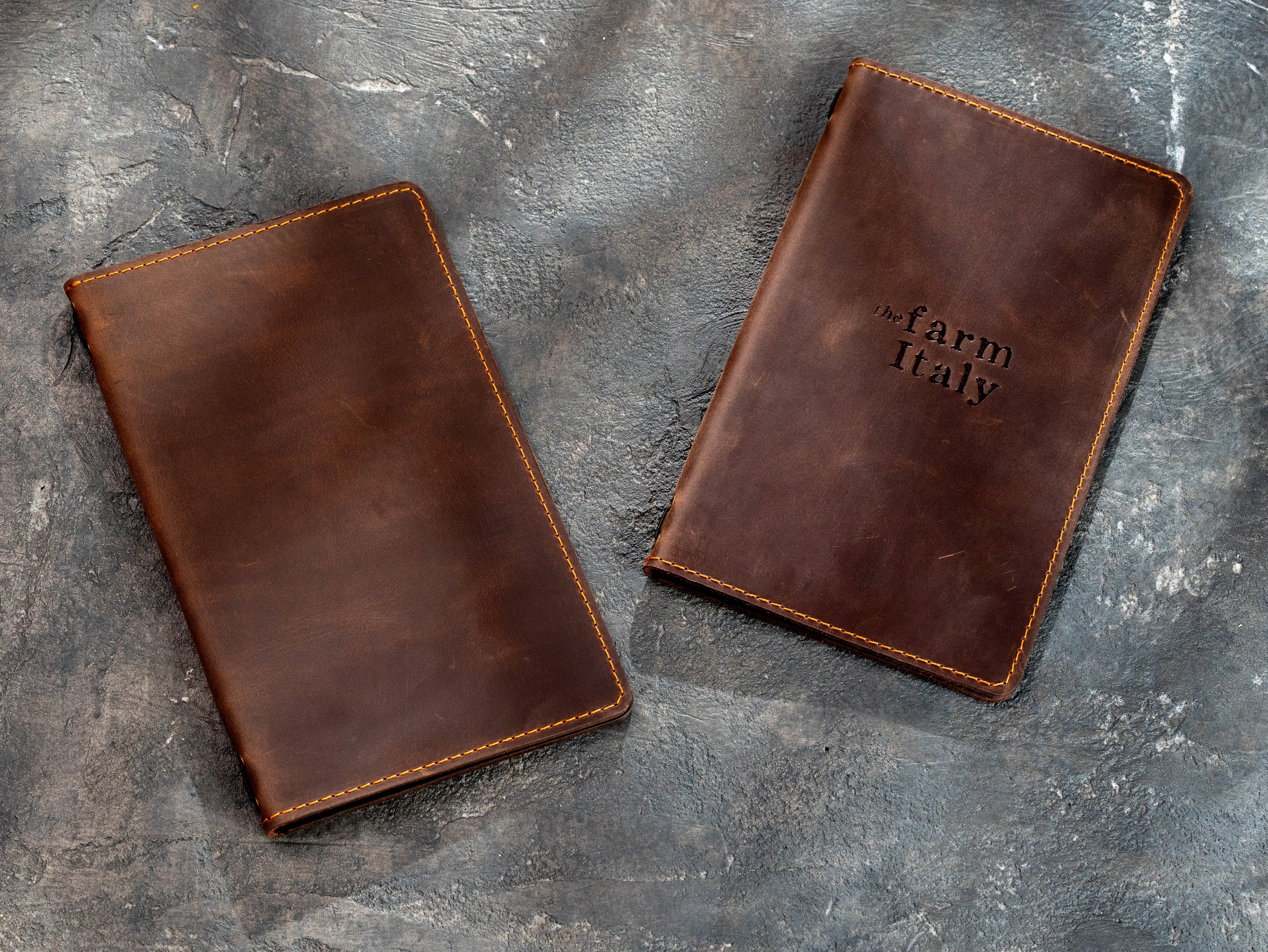 Chocolate Brown Leather Food Menu Cover with Elastic Cord | Mureli