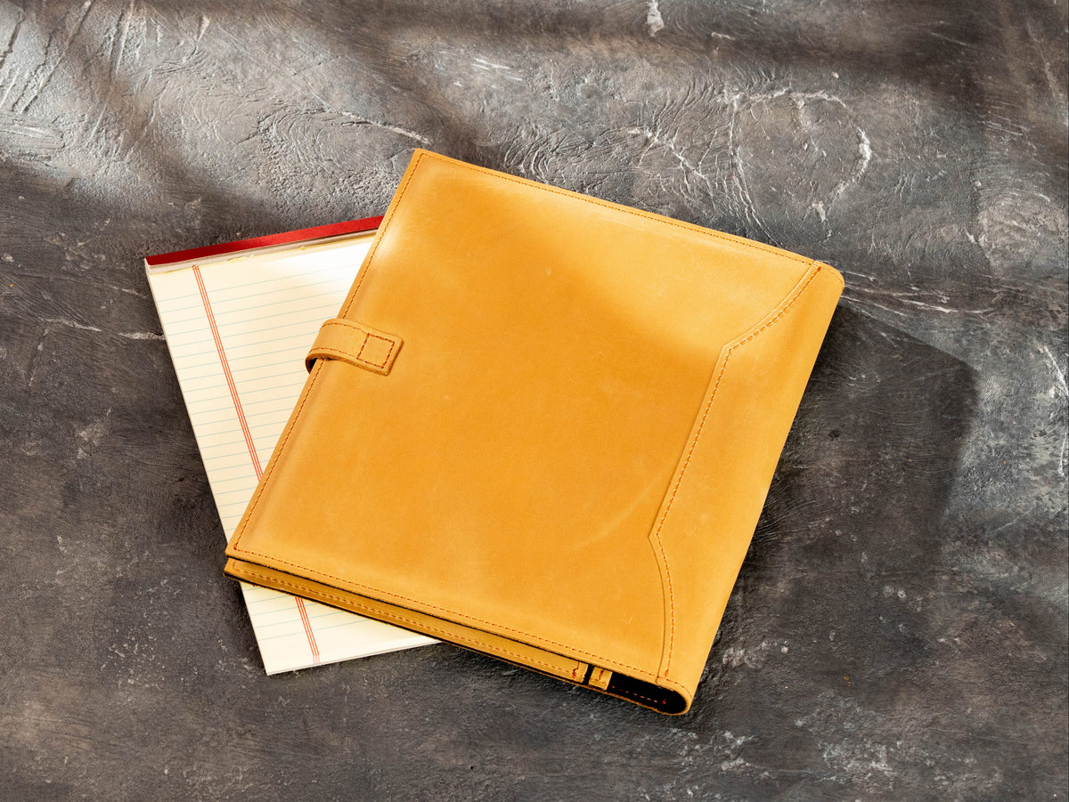 Wheat Leather Legal Pad Portfolio for 8.5 × 11.75 Notepad with Tablet and Document Pockets | Mureli