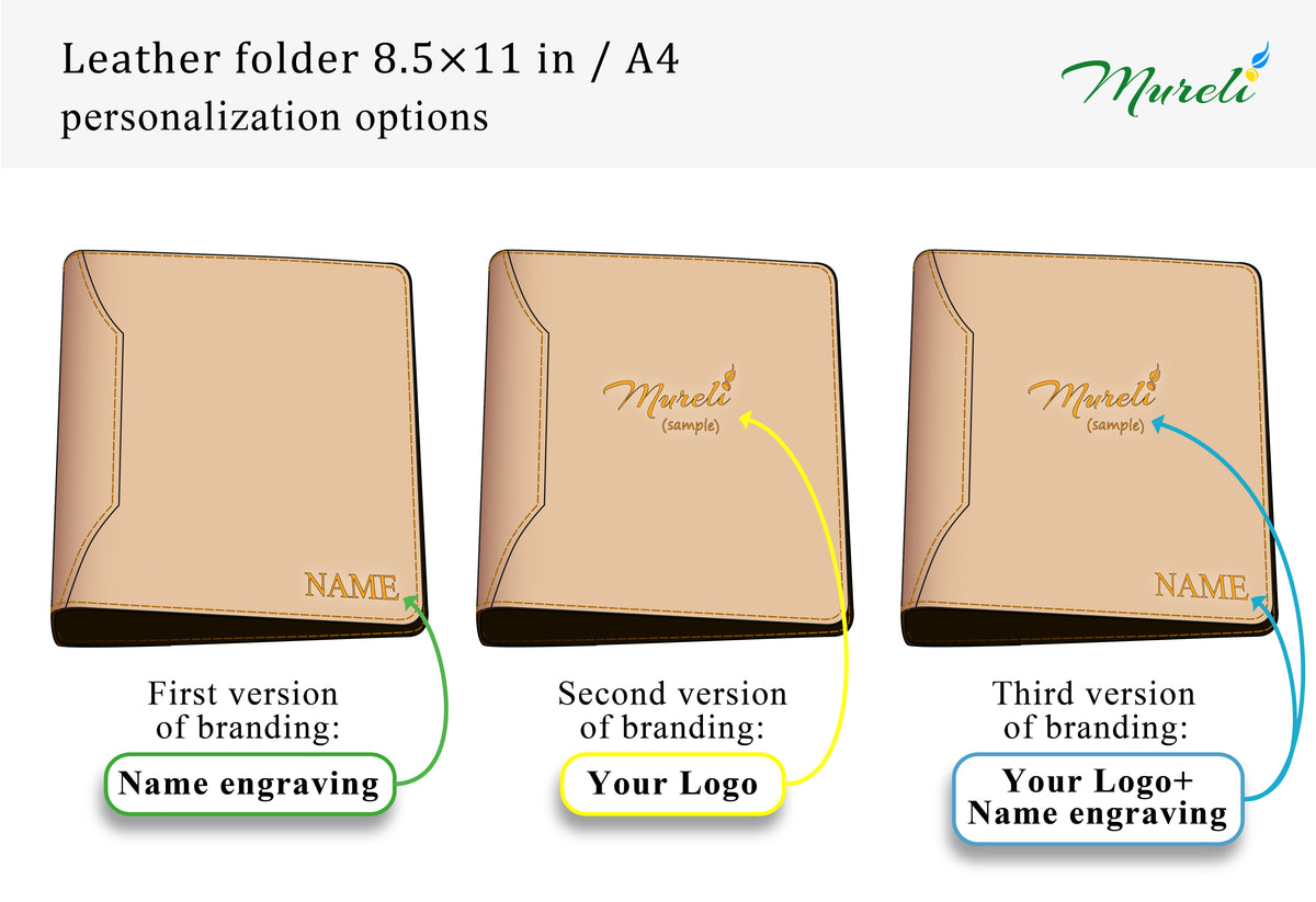 Custom Brown Leather Healthcare Document Binder with Company Logo for Medical & Wellness Organizations | Mureli
