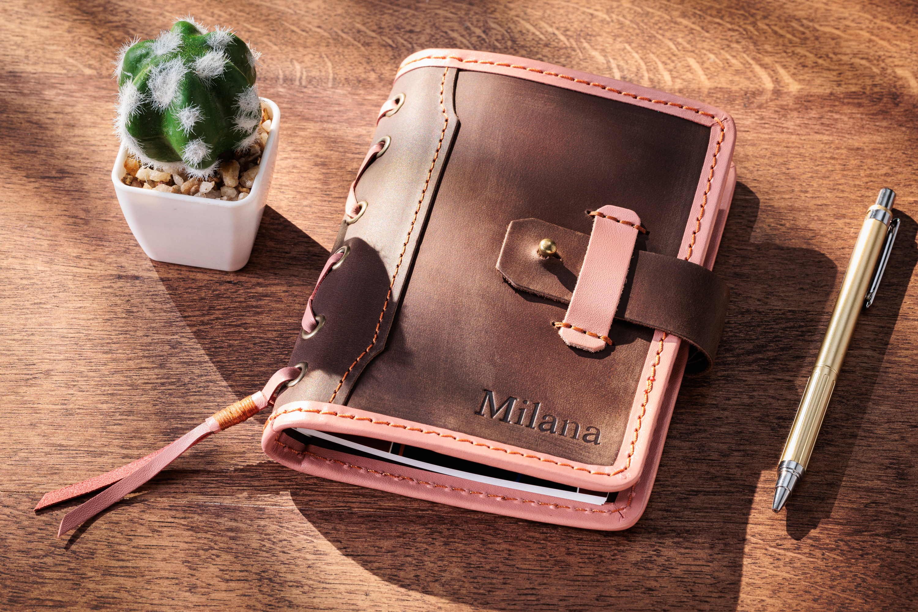 Green Personalized Leather Mini Sketchbook Set — A6 Landscape — Mini Pocket-Size