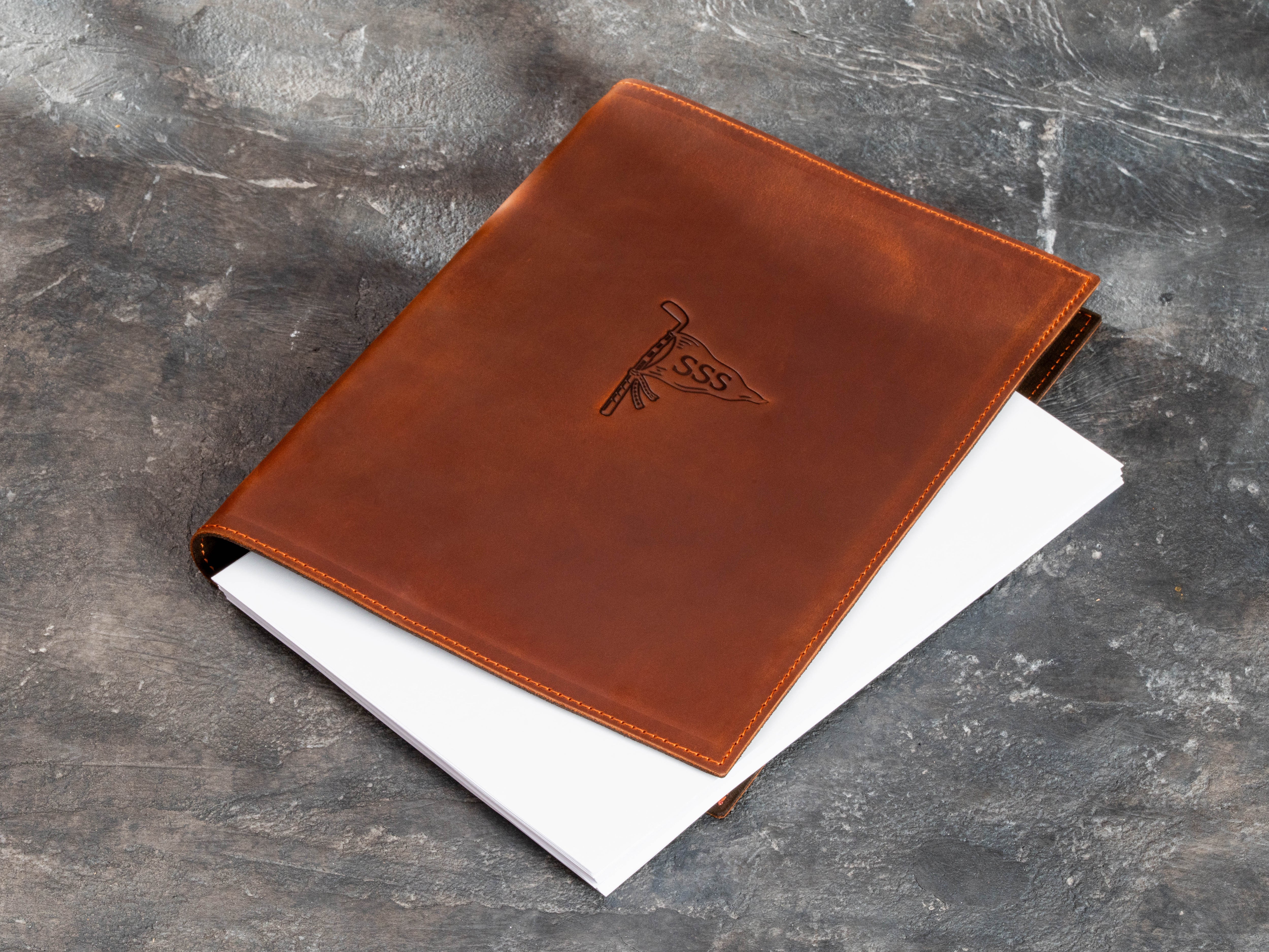 Personalized golf leather binder for tournament records, scorecards and golf memories