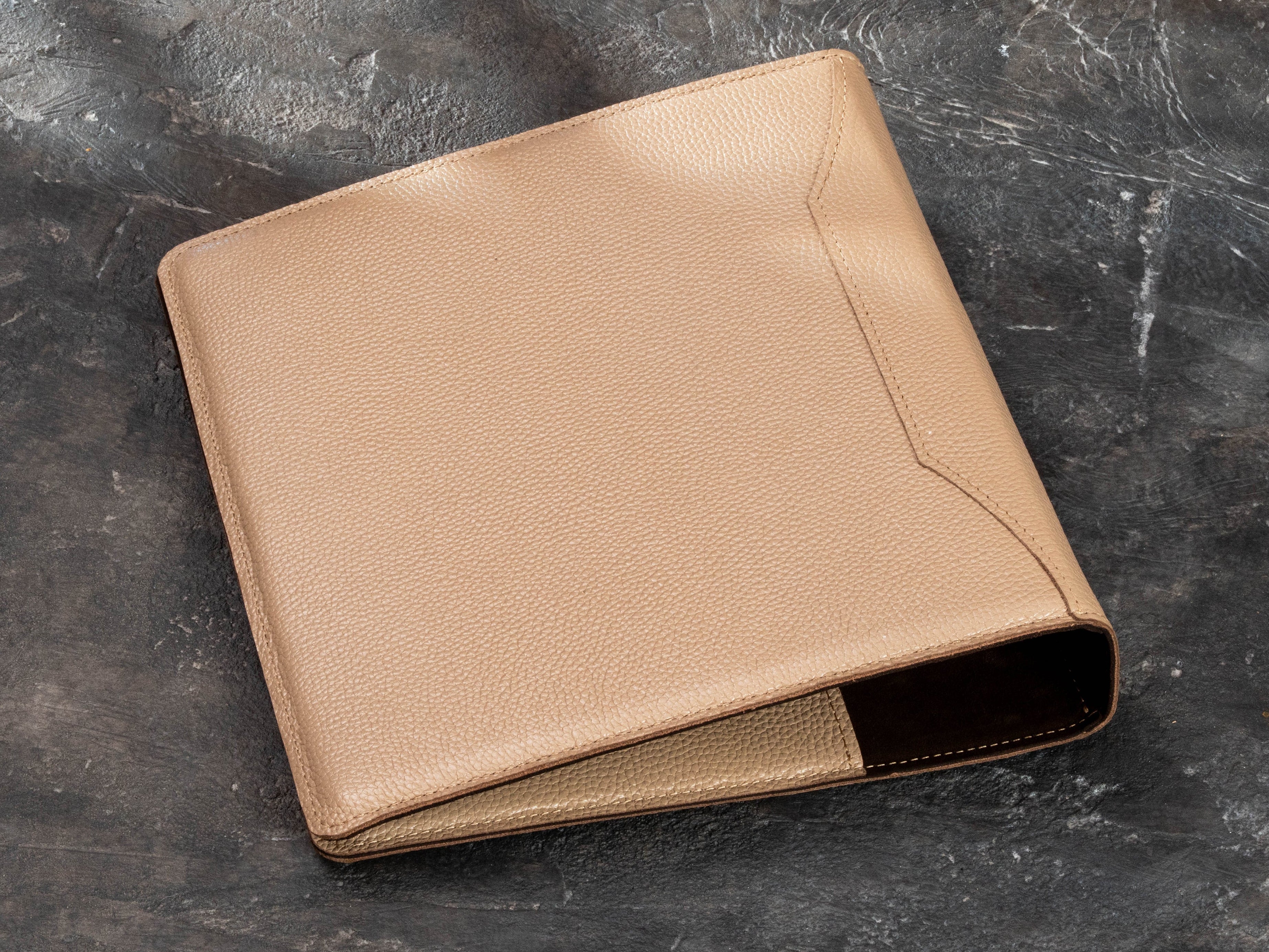 Closed Natural Sand leather binder for home archive and memory organization