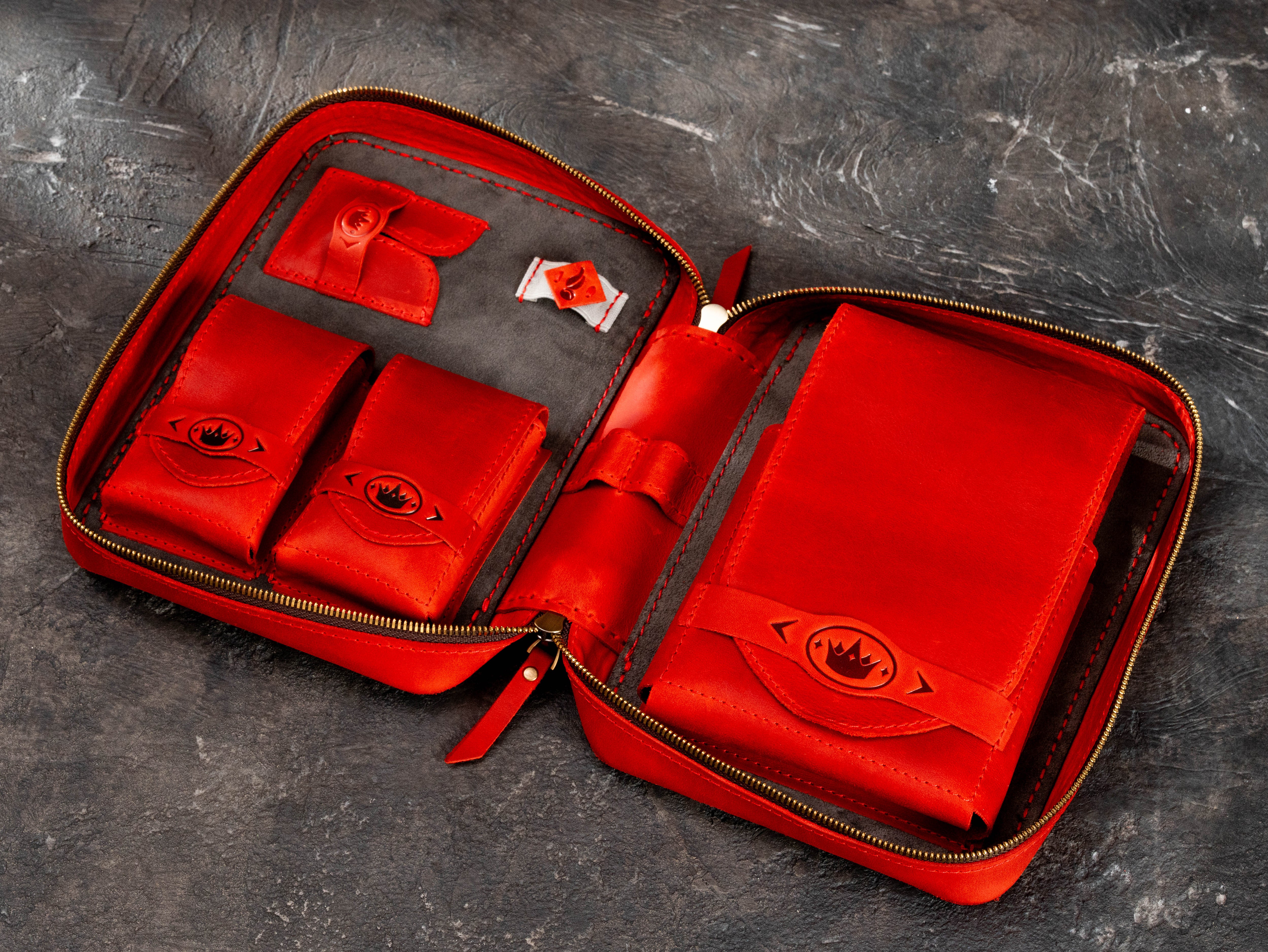 Personalized Red Leather Cigar Case with Custom Crest & Initials – Alumni & Club Member Gift | Mureli