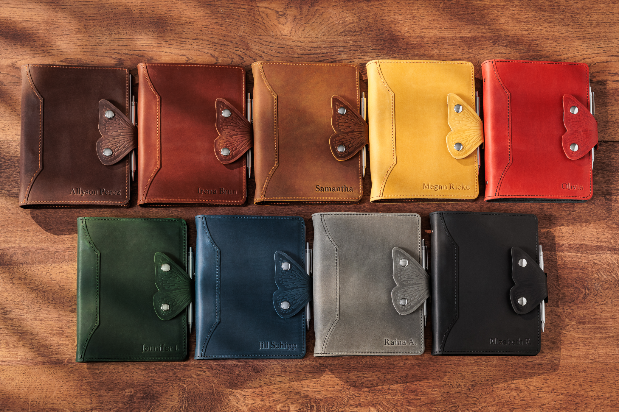 9 colors Mureli Leather Planner Binder, Butterfly Wing Clasp, Refillable Rings Notebook, Personalization