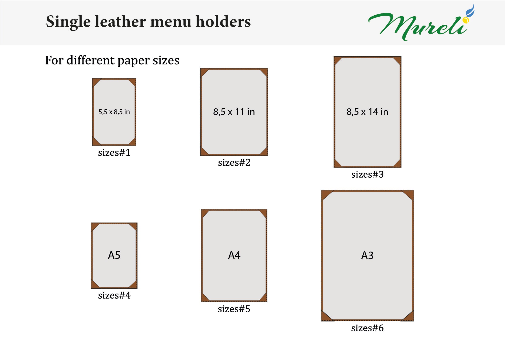 Custom Chestnut Leather Single-Page Menu Boards for 8.5 × 11 Inserts with Suede Back | Mureli