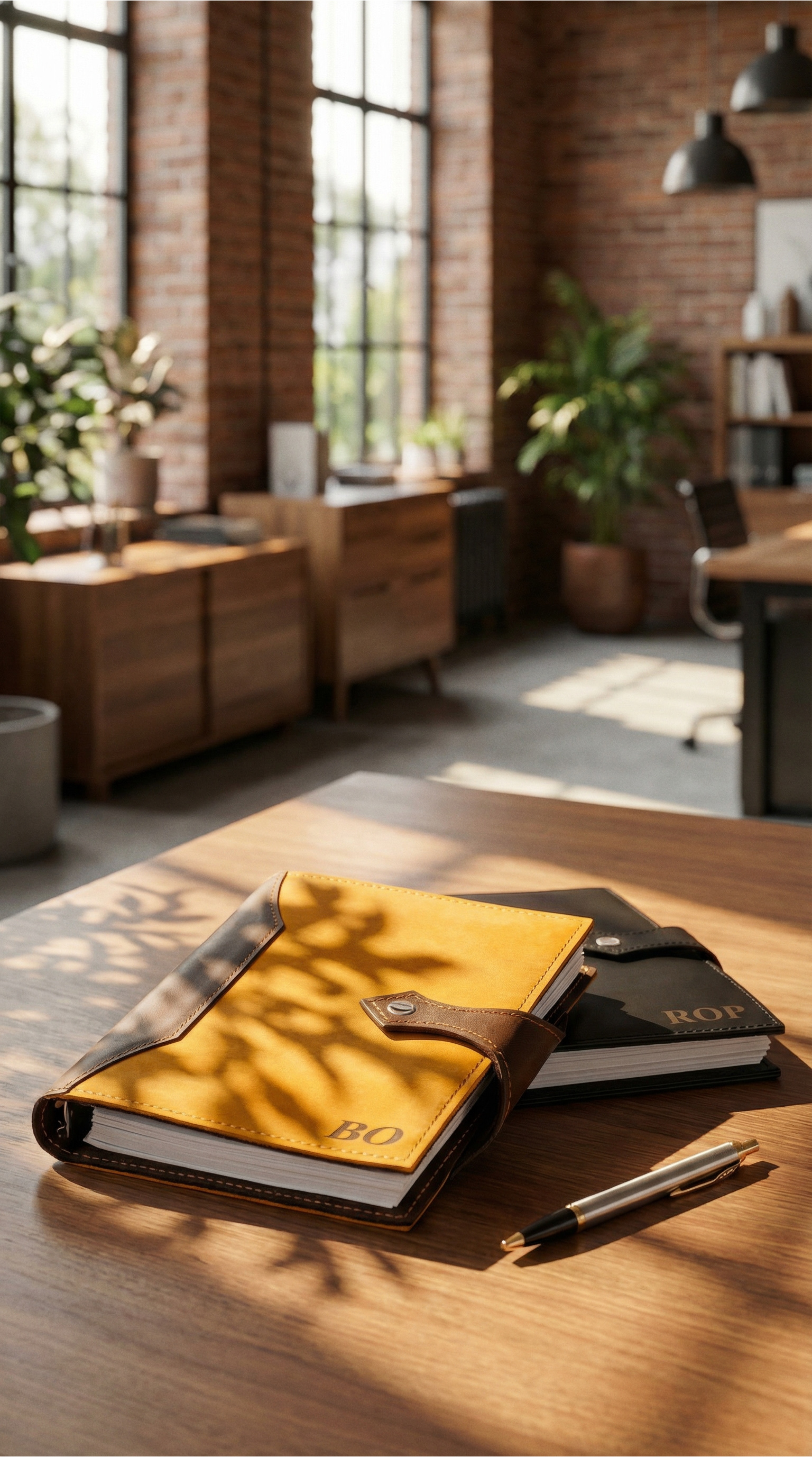 Handcrafted Brown+yellow Leather Journal