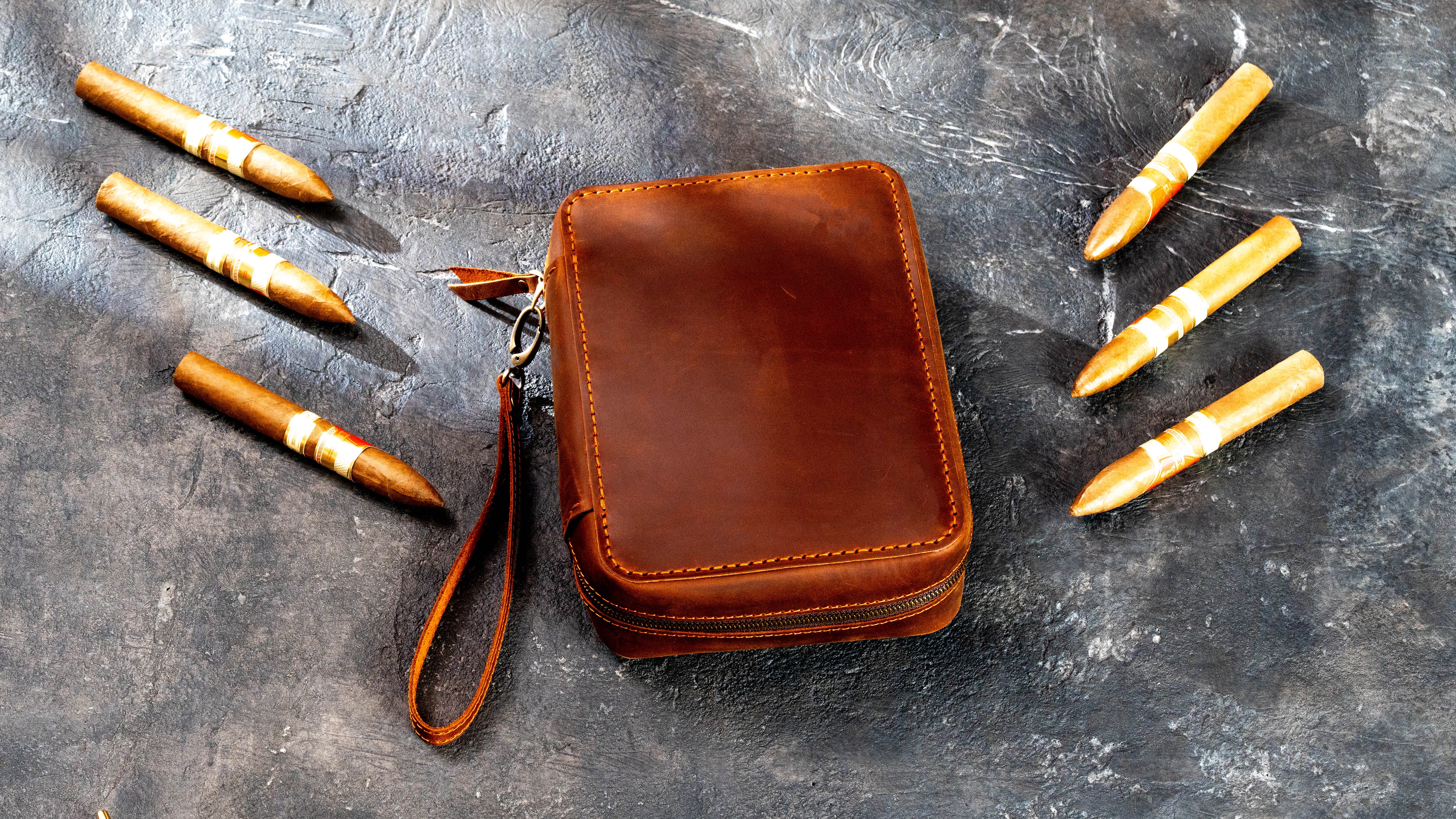Leather Cigar Travel Case, Personalized Leather Cigar Holder Organizer