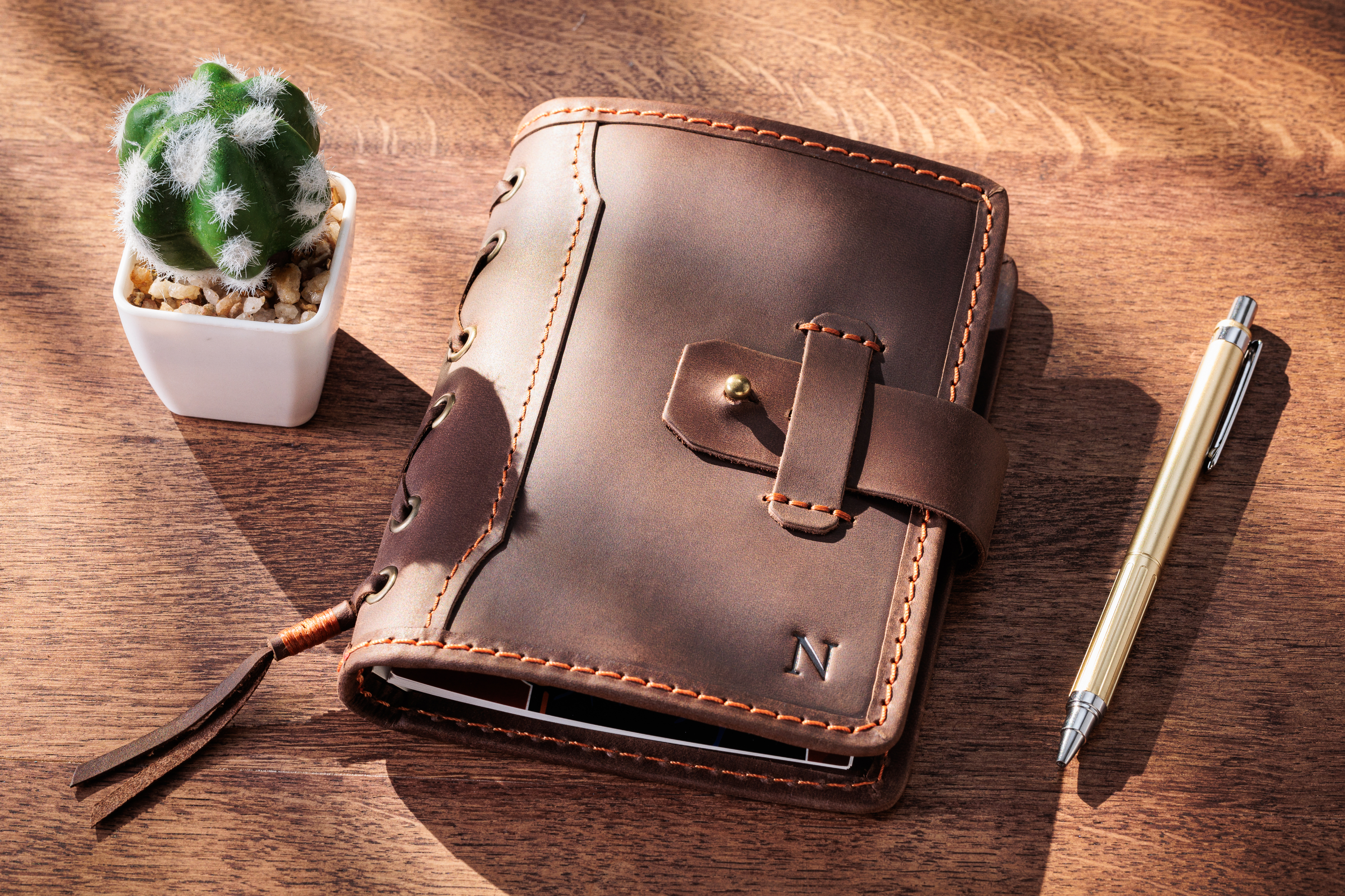 Green Personalized Leather Mini Sketchbook Set — A6 Landscape — Mini Pocket-Size