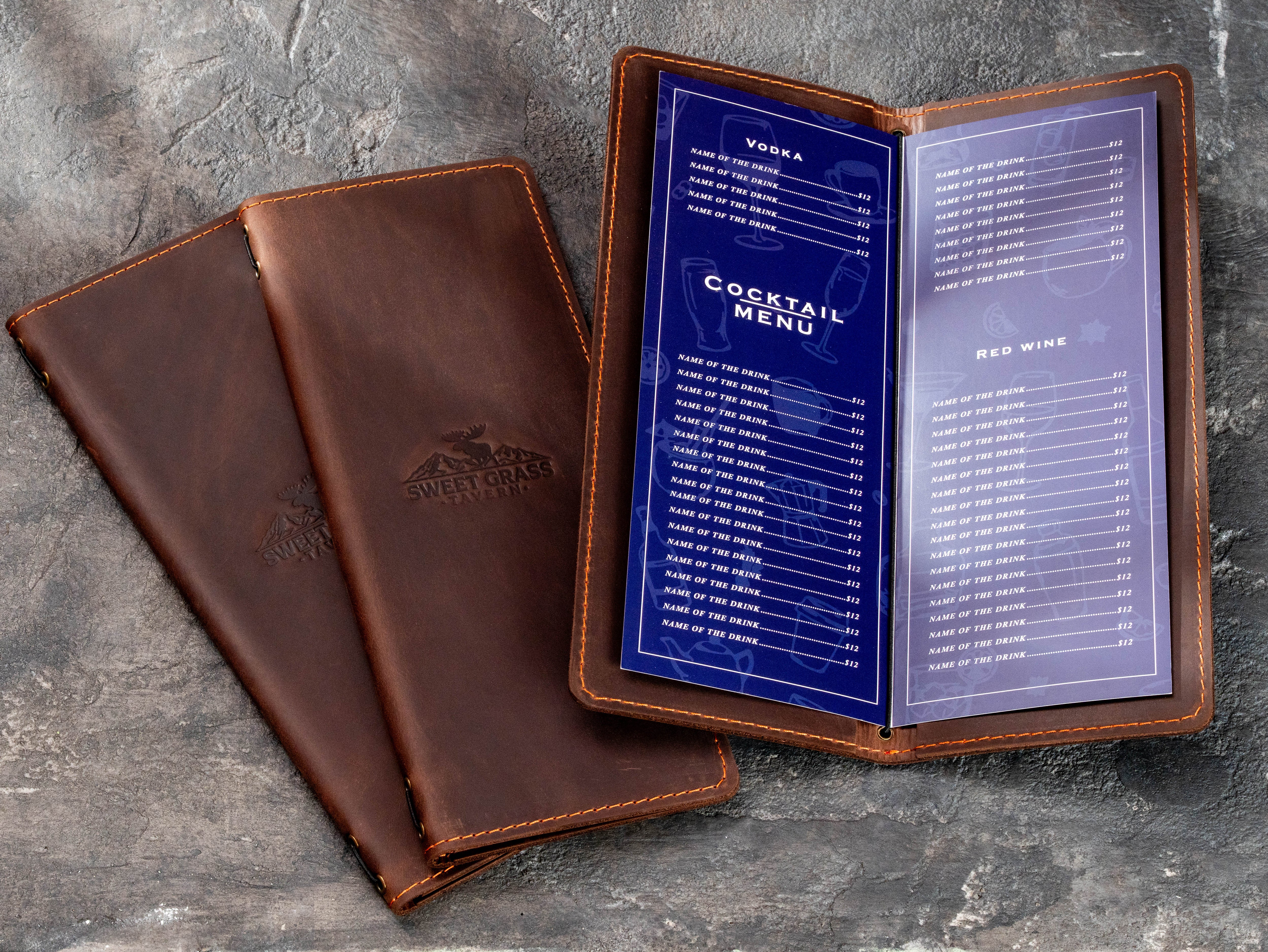 Matching Brown Leather Check Presenters for Taverns, Lodges & Rustic Restaurants