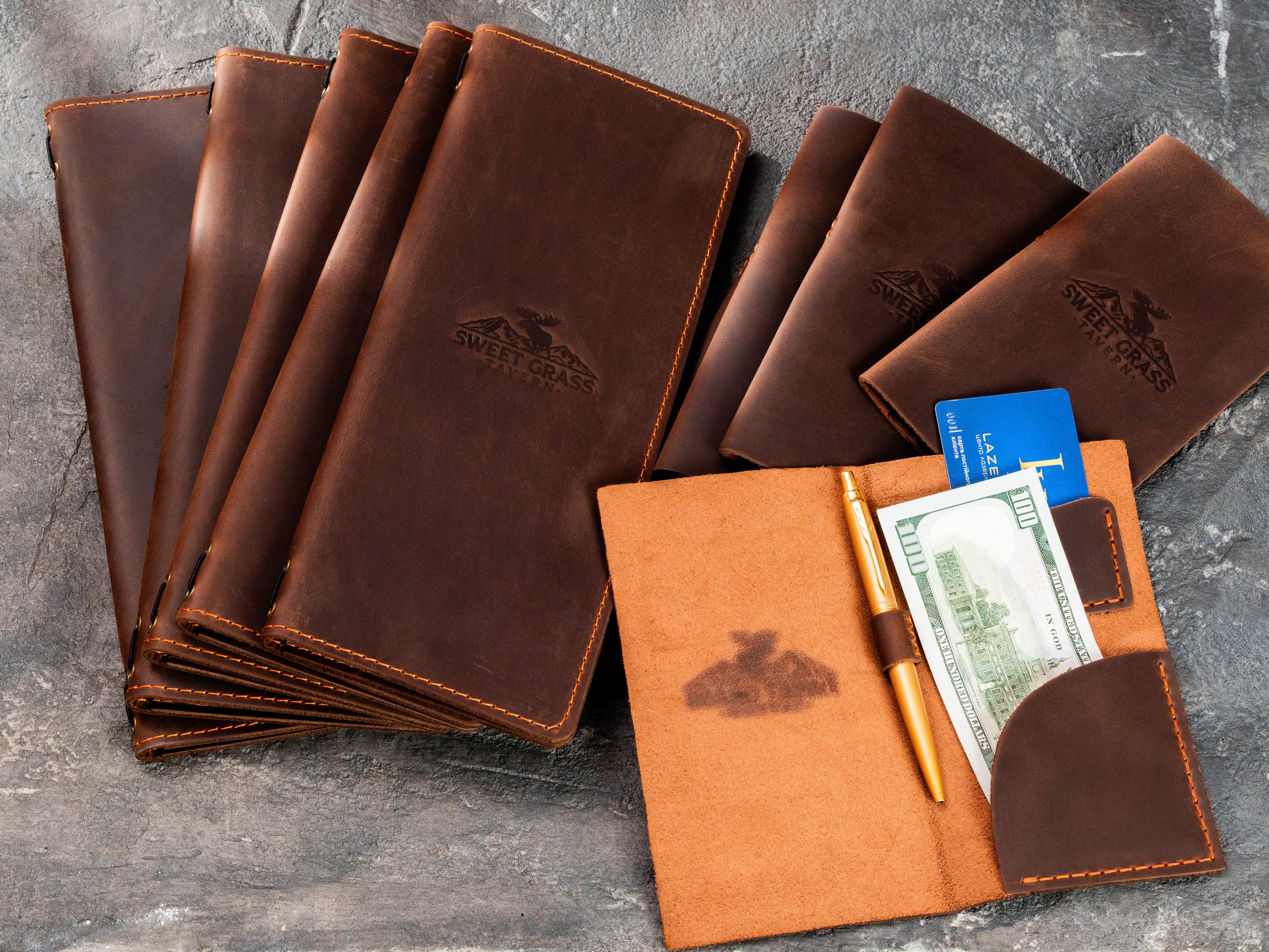 Custom Brown Crazy Horse Leather Menu Covers for Taverns, Lodges & Rustic Restaurants | Mureli