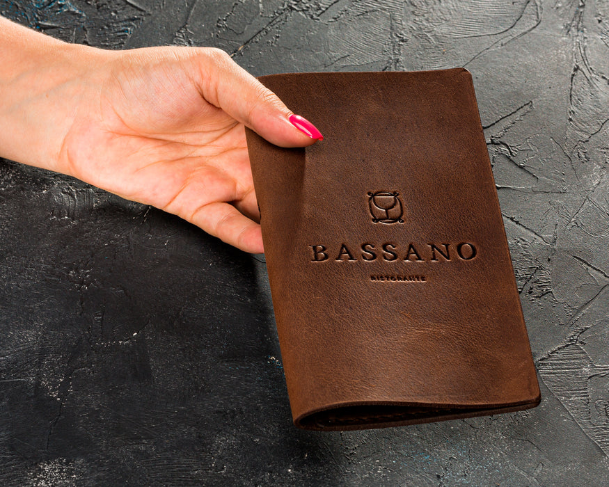 Rustic leather bill presenter for restaurants and cafes