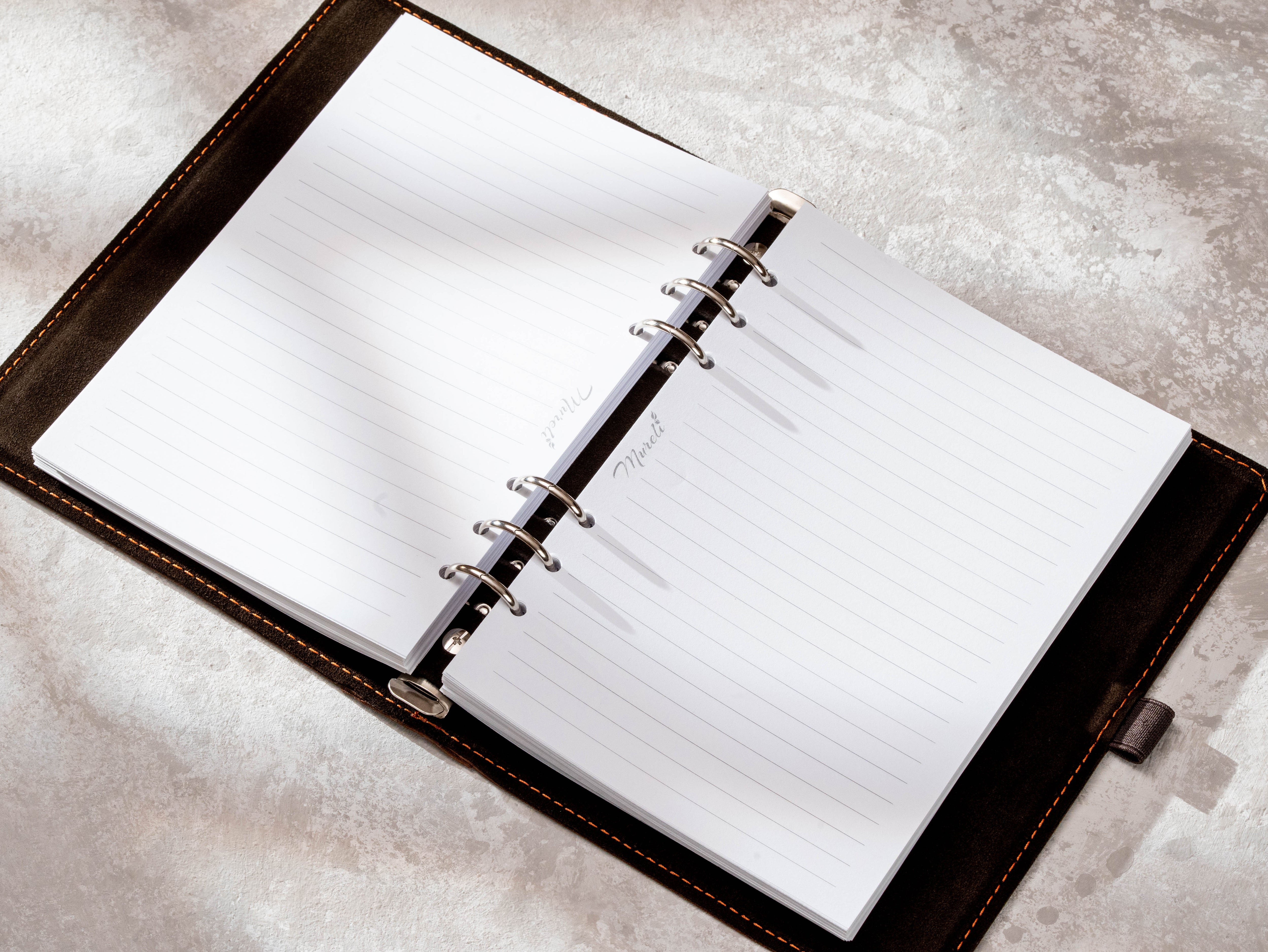 6-ring leather recipe book organizer open with 100 lined sheets for family recipes